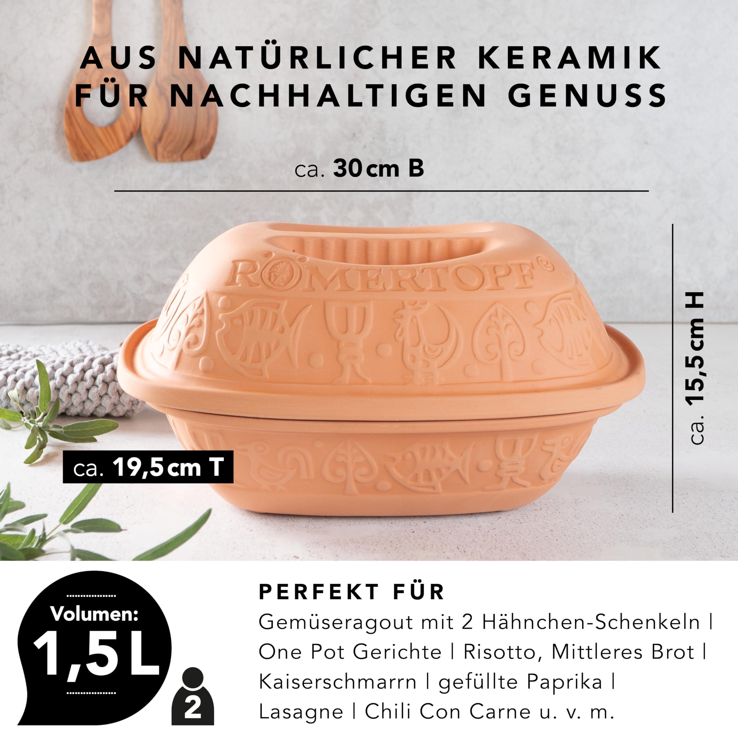 Römertopf Rmertopf 10905 Clay Roaster | Non-Stick Dutch Oven | Healthy Clay Pot Cooking | Clay Baker | Versatile Cooking Vessel - 1.6 Quarts (1.5 Liters) for up to 2 people