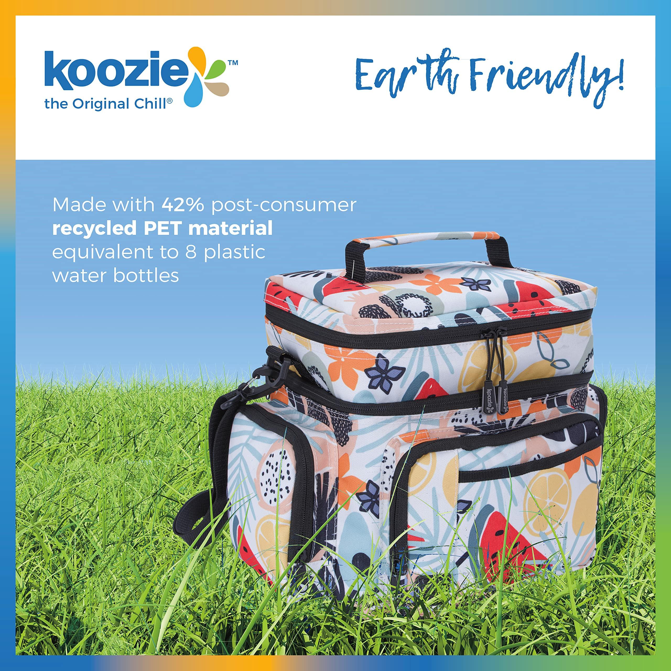 KOOZIE KOOZIE Dual Compartment Cooler Lunch Bag for Women - Large Double Decker Insulated Lunch Box with Removable Shoulder Strap - Resuable Lunch Tote for Work, Travel, Beach, Picnic (Tutti Fruitti)