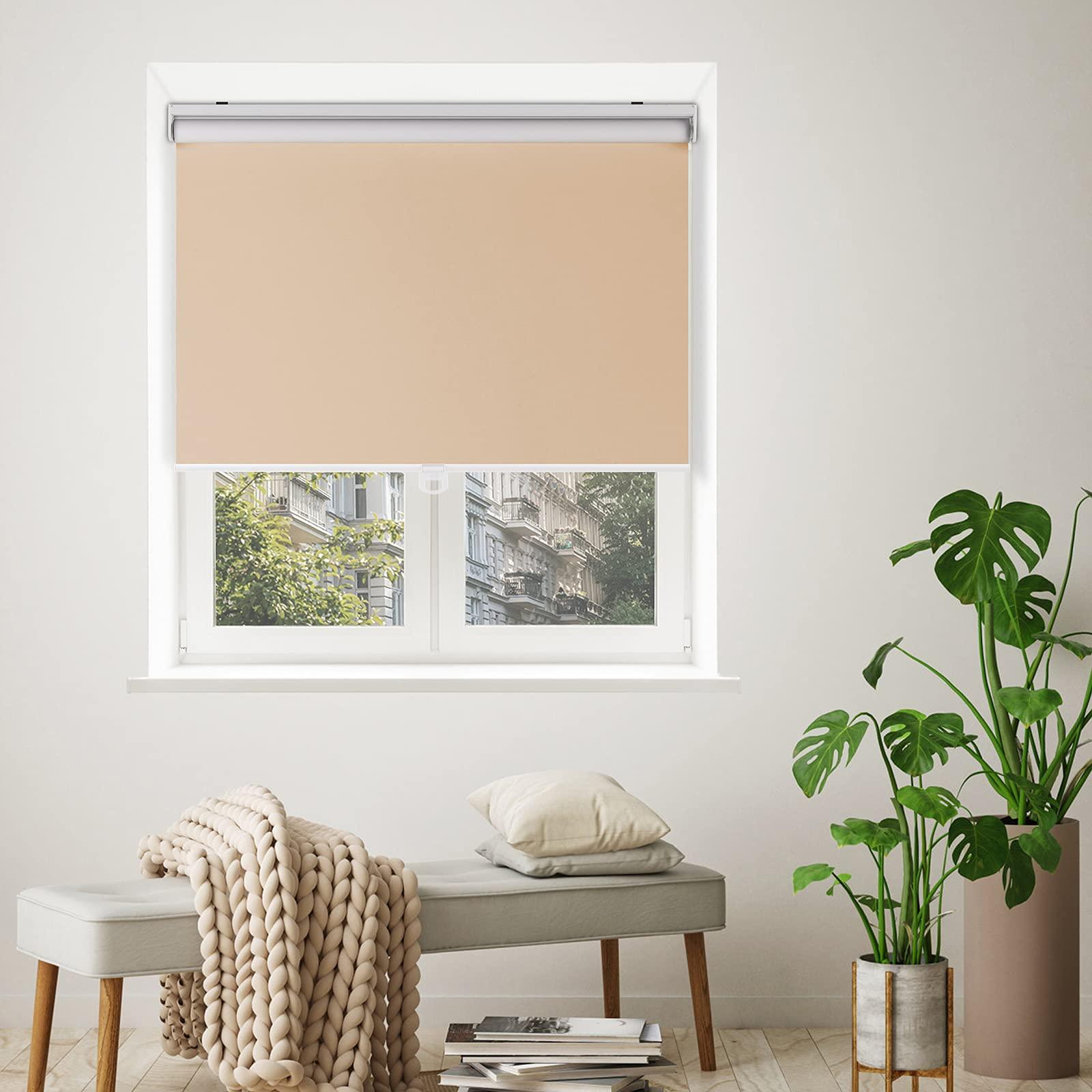 HOTSOON HOTSOON Commercial & Household White on The Back Cordless Roller Blinds Spring-Loaded Roller Blinds Custom Size.Sandy Beige,32" W x 56" H.