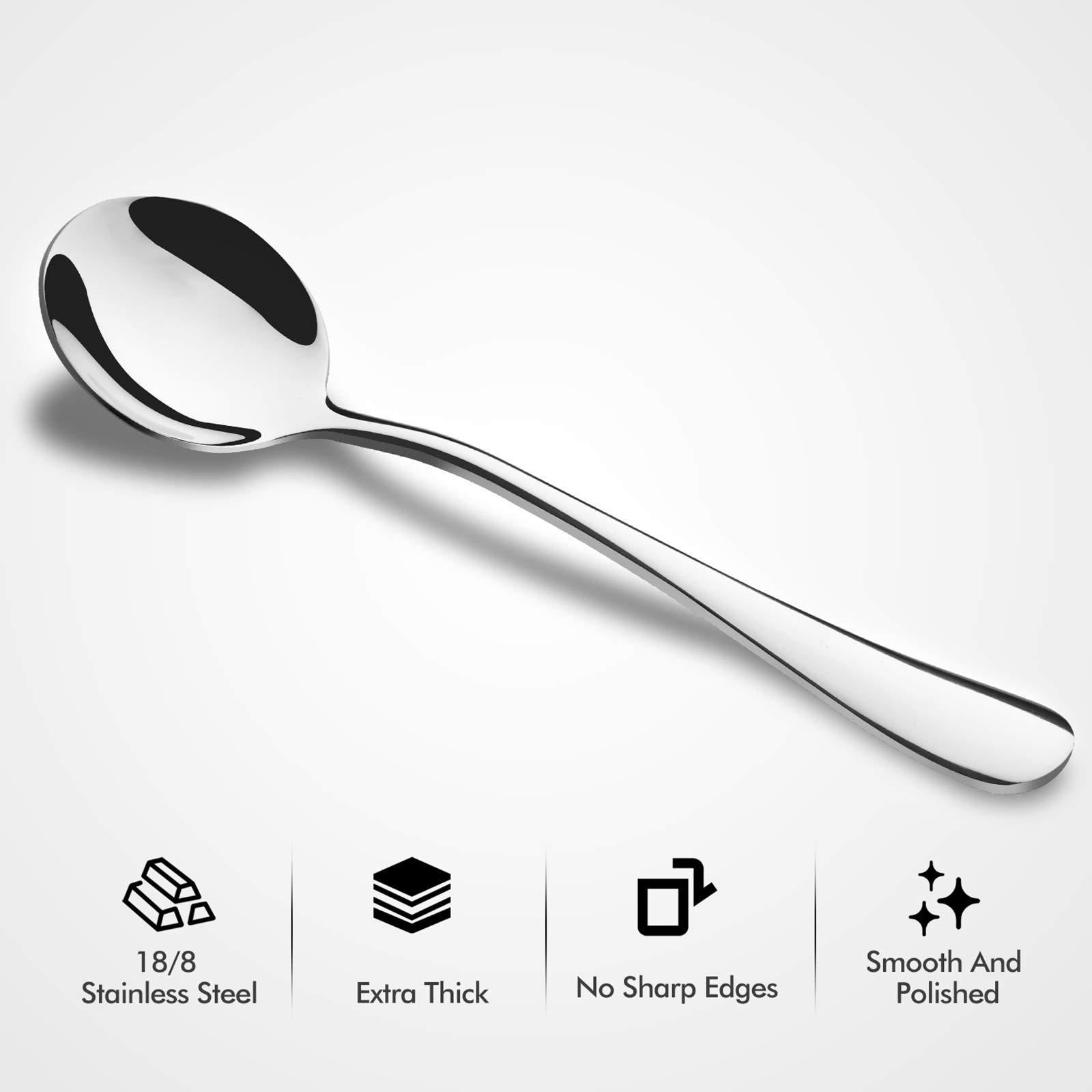HIWARE Hiware 12-Piece Soup Spoons, Round Stainless Steel Bouillon Spoons