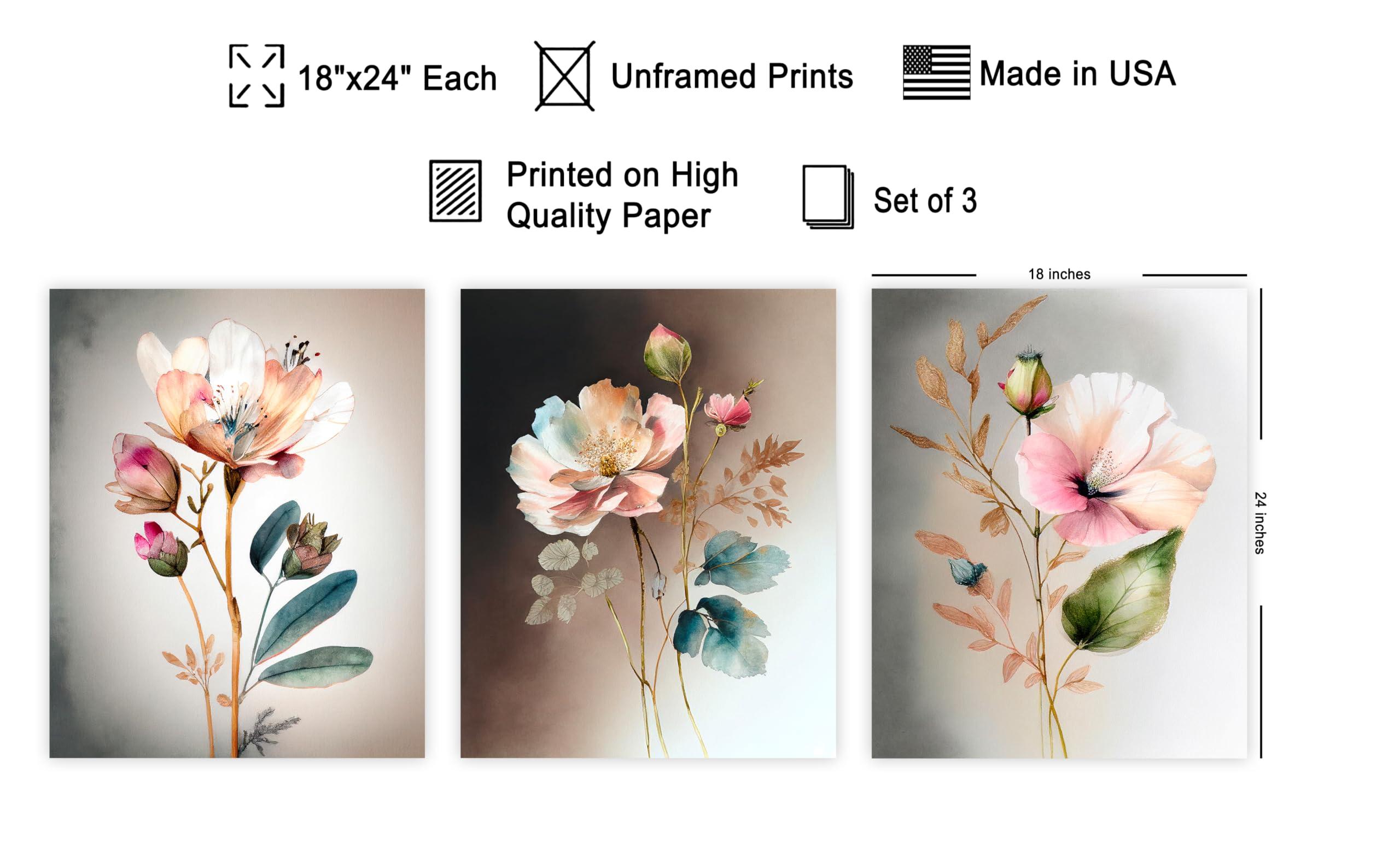 Poster Master Poster Master 3-Piece Vintage Botanical Poster - Retro Floral Print - Gift for Artist, Friend - Watercolor Wild Flowers, Bright, Colorful - Wall Decor for Home, Kitchen, 18x24 Unframed Wall Art