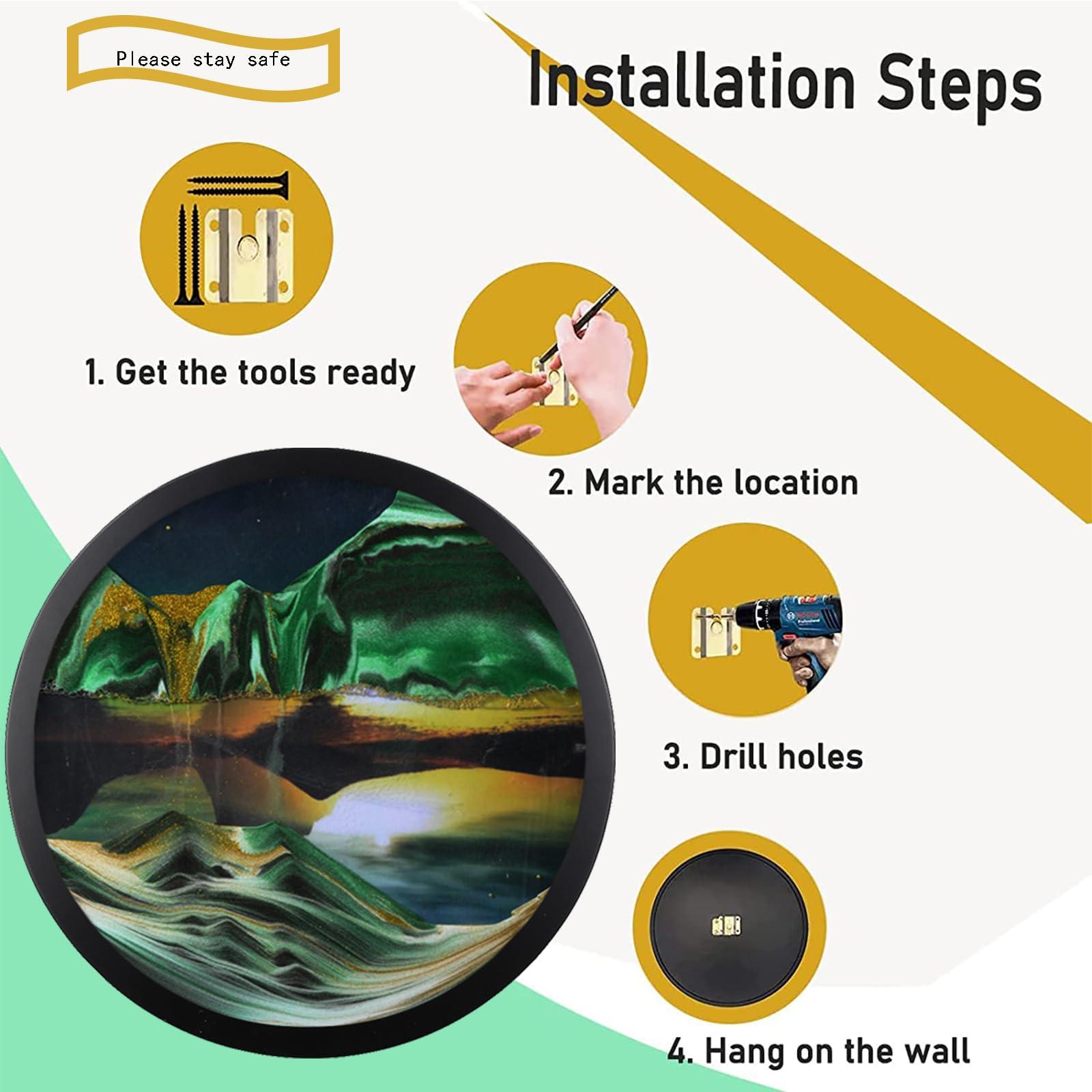 Heuanpte 23.6\" Moving Sand Art Wall Decor, 3D Flow Sand Painting Wall Sculptures Deep Sea Moving Sand Art Wall Decor Wall Sand Art 360 Rotating Wall Mounted Sand Painting Art Living Room and Office Decoration