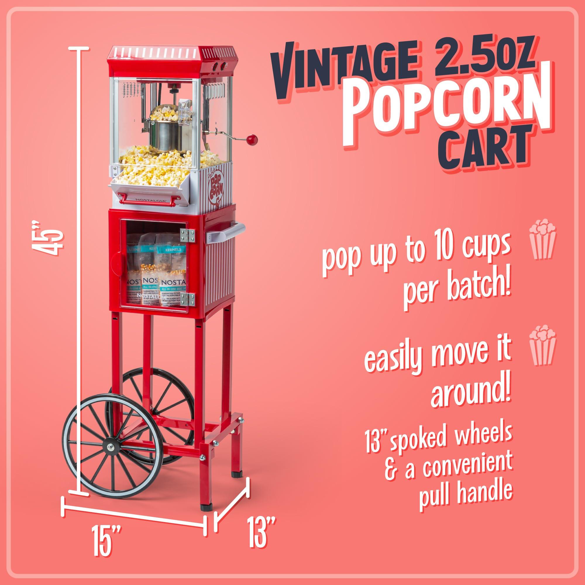 Nostalgia Nostalgia Popcorn Maker Machine - Professional Cart With 2.5 Oz Kettle Makes Up to 10 Cups - Vintage Popcorn Machine Movie Theater Style - Red & White