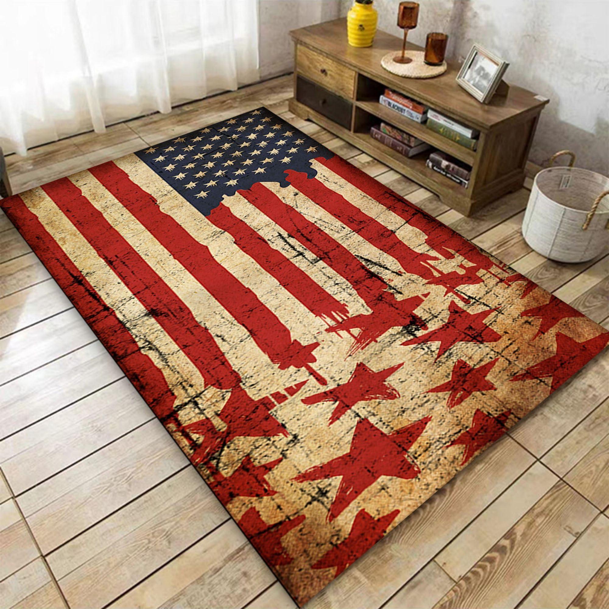ZLXMN ZLXMN Retro American Flag Rug 5x6ft Old Chic Vintage USA Flag Rug Blue Red White Star Stripe Design Washable Flag Area Rugs for Independence Day Living Room Bedroom Rug Non-Slip Entrance Carpet