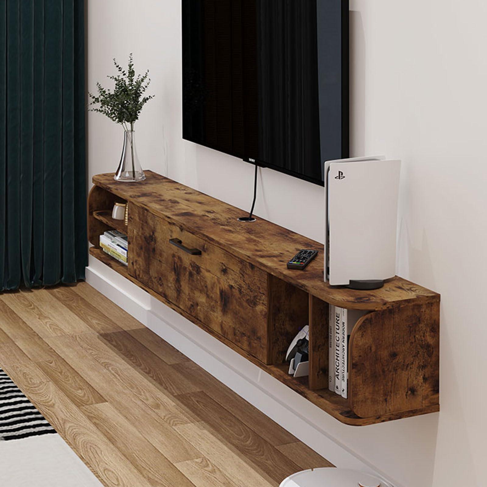 KOWJIFH Floating TV Shelf Wall Shelf TV Cabinet TV Stand Wall Mounted Media TV Console Audio/Video Hutch Electronics Shelf for TV Components Entertainment Center Storage Cabinet Book Shelf Corner Shelves