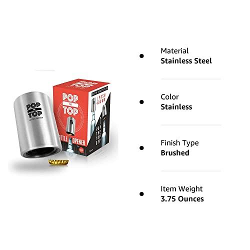 TaZa Pop-the-Top Beer Bottle Opener (Stainless): Automatic Bottle Cap Opener, Push Down Pop Off Bar Tool, Soda and Beer Cap Remover, Cool & Fun Gadget