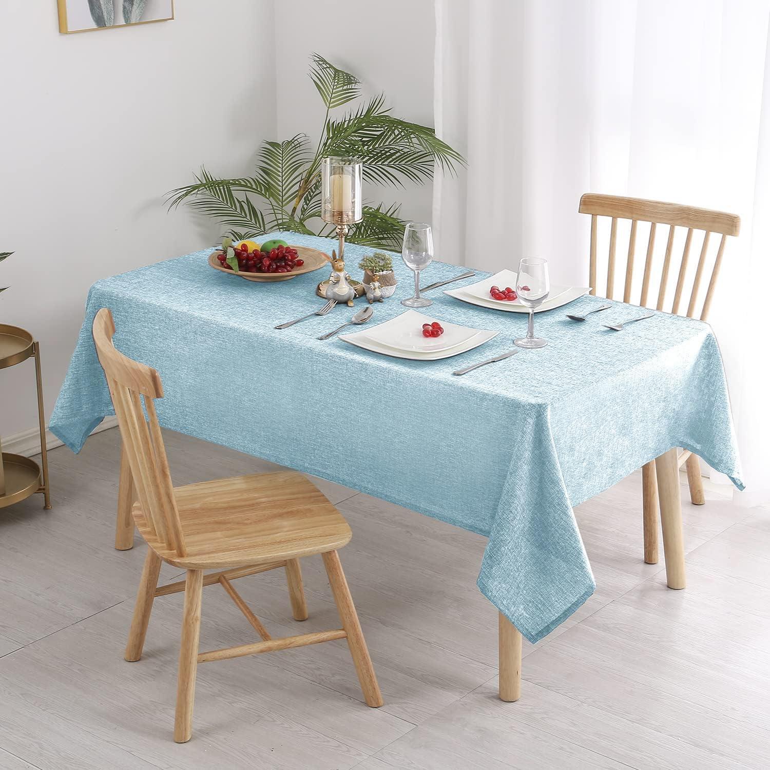 Hiasan Hiasan Faux Linen Rectangle Tablecloth - Wrinkle and Stain Resistant Washable Table Cloth for Kitchen Dining Room Holiday Table Cover for Dinner, Lux Slate Blue, 70 x 90 Inch