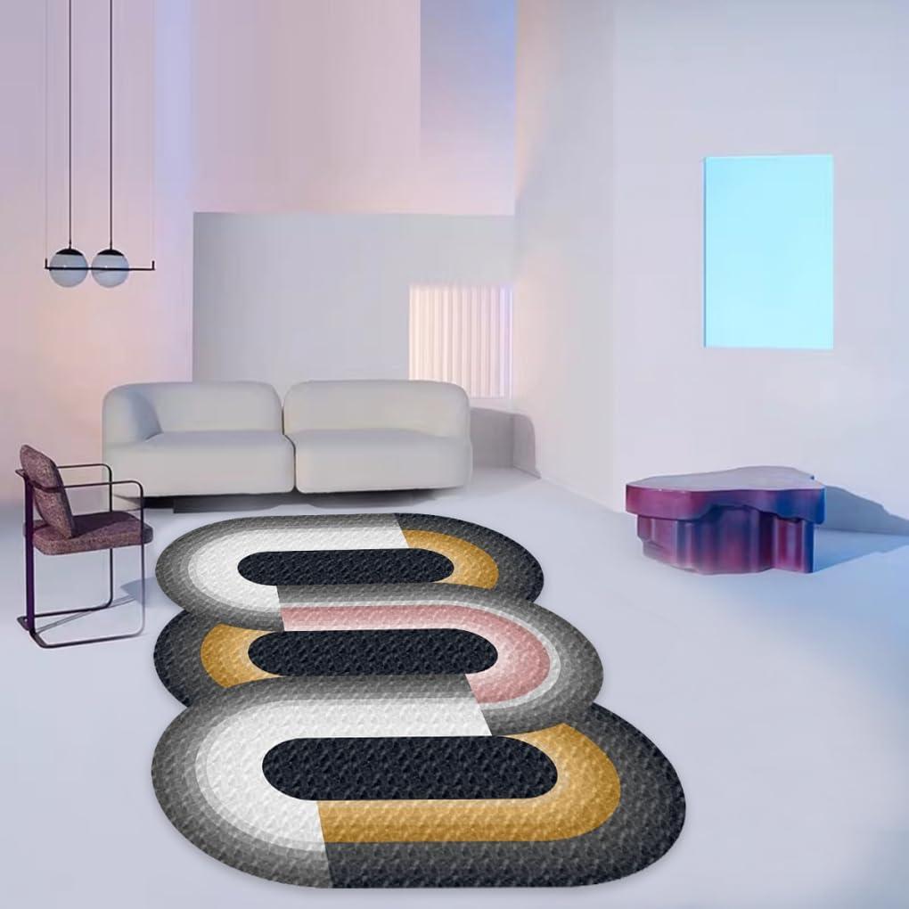 Lxdecao Faux Wool Soft Fluffy Pink Grey Yellow Irregular Area Rug 5x7 Modern Aesthetic Abstract Shaped Rug for Livingroom Bedroom Diningroom Nursery Office Playroom Floor Carpets