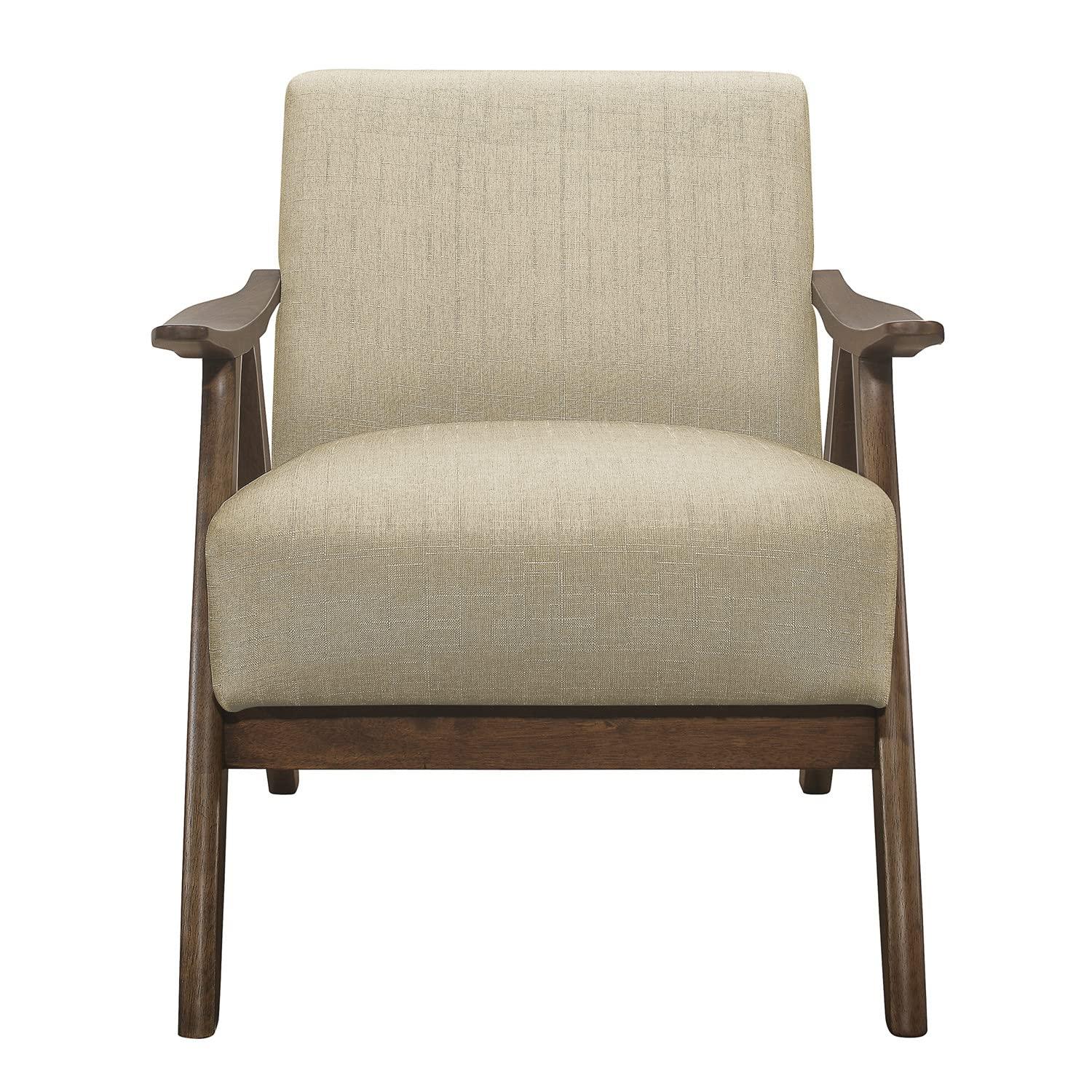 KJGJ KJGJ Retro Mid Century Accent Chair with Cushion Modern Armchair Side Chair Upholstered Lounge Chair with Walnut Finish Solid Wood Perfect for Bedroom Living Room (Light Brown)