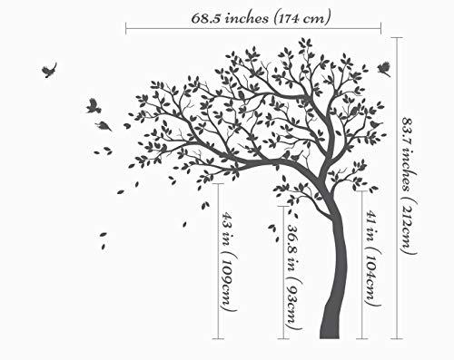 Studio Quee Large Tree Wall Decals Nursery Tree Stickers with Birds Stunning Tree Wall Art Mural Vinyl Wall Decor KW032 (Leaning Left, White)