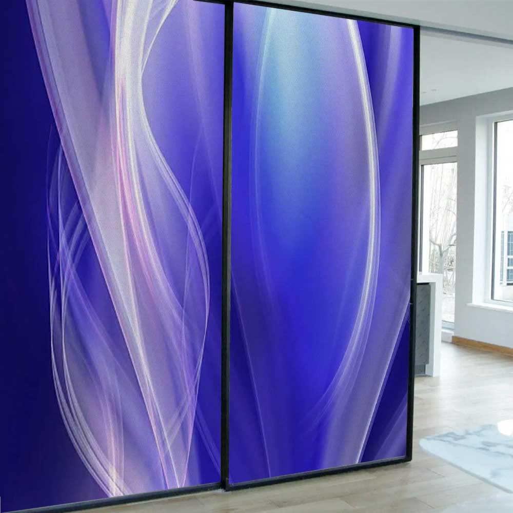 G01-ART Stained Glass Window Film Self Adhesive Blue Line Modern Removable Window Tint Film Privacy Privacy Film Application Kit 17.7inch x 35.4inch (L+R,2PCS)