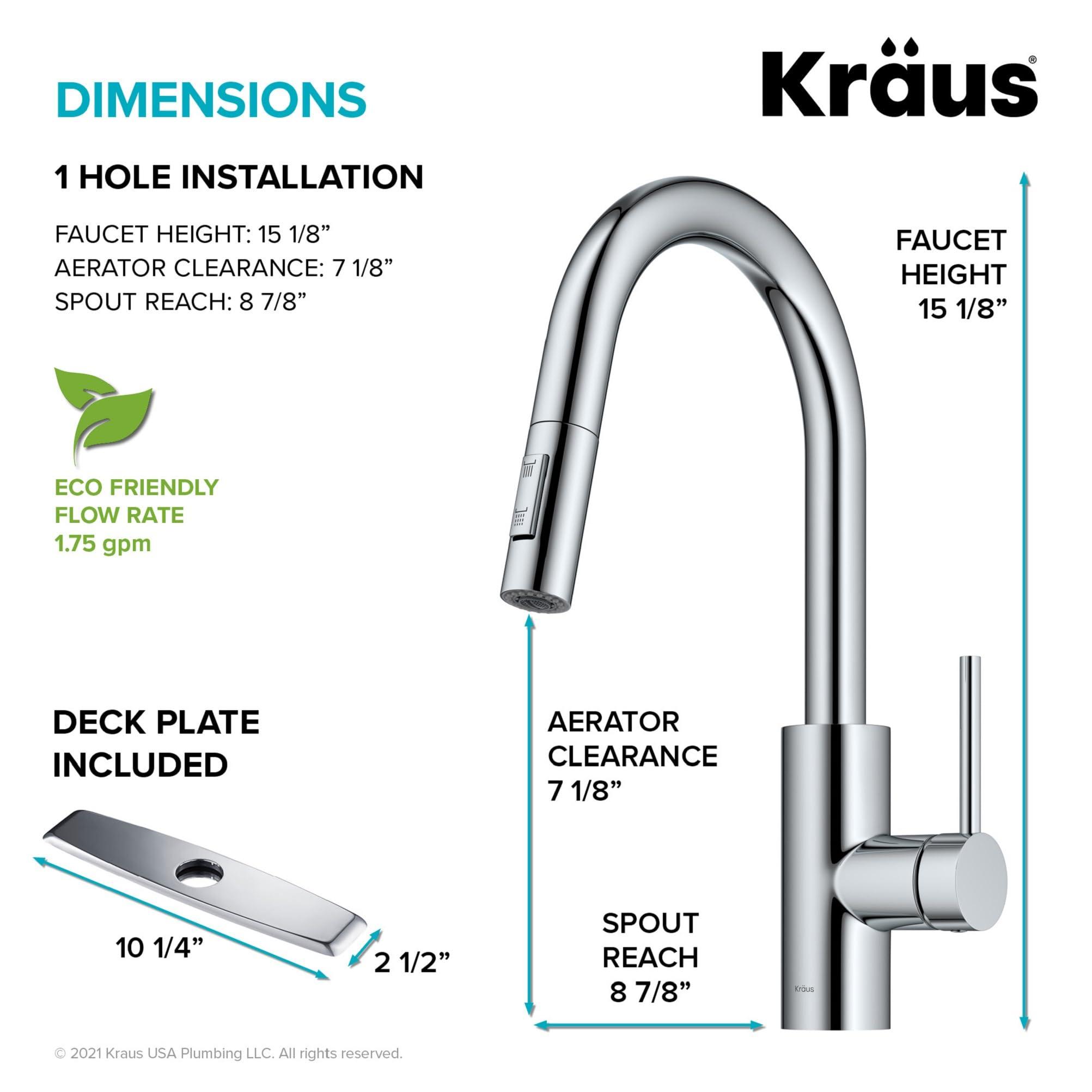 Kraus KRAUS Oletto Single Handle Pull Down Kitchen Faucet with QuickDock Top Mount Installation Assembly in Chrome, KPF-2620CH