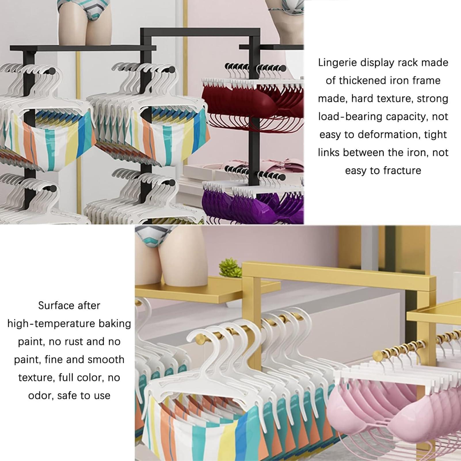 CMLBHD Coat Rack Stand, Underwear Display Stands, Freestanding Clothing Store Boutiques Retail Lingerie Garment Rack, Commercial Shelves for Socks Bra Panties Scarves Storage, 100x40x135CM, gold