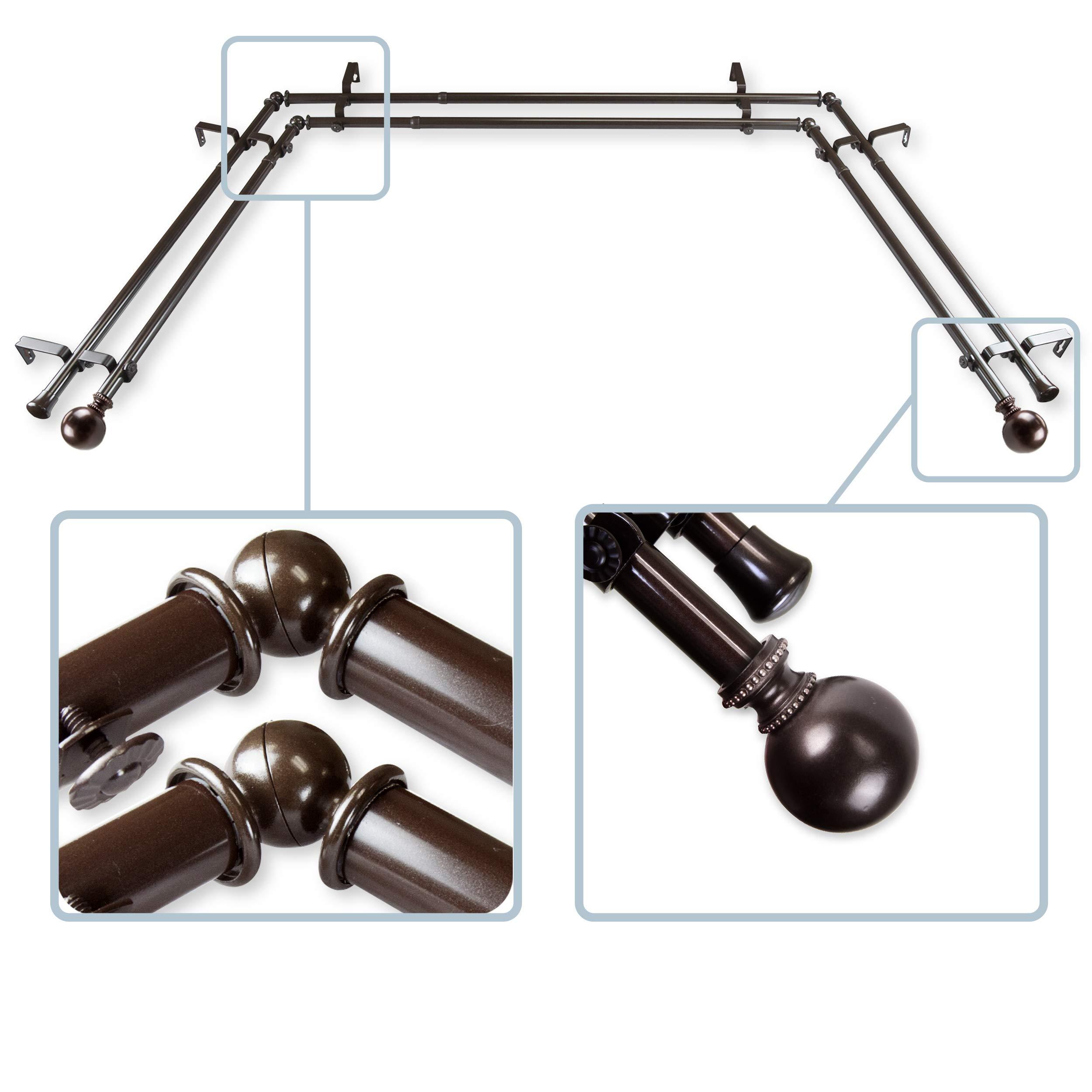 Rod Desyne Rod Desyne 13/16" Jodi Bay Window Double Curtain Rod, 20-36", 38-72", Cocoa