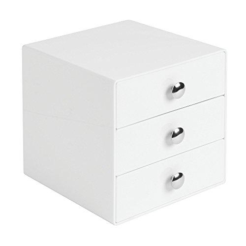 iDesign iDesign 3-Drawer Plastic Vanity Organizer, Compact Storage Organization Drawers Set for Cosmetics, Dental Supplies, Hair Care, Bathroom, Dorm, Desk, Countertop, Office, 6.5" x 6.5" x 6.5", White
