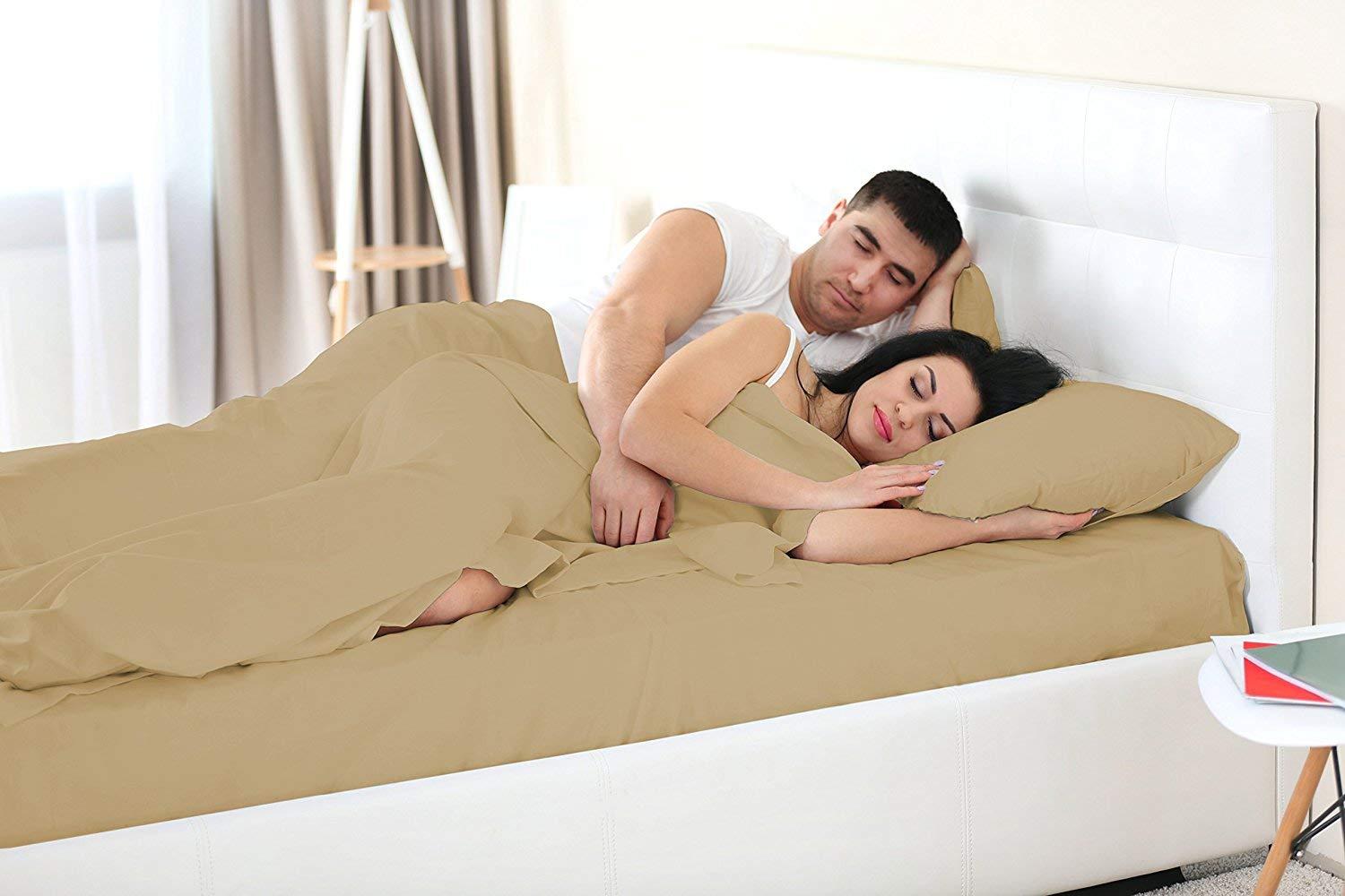 ARlinen Waterbed Sheets Queen Size 600 Thread Count 100% Cotton 21 Inches -Deep Pockets- Attached Waterbed Sheet Set- 4 Piece - Hotel Luxury Bed - Extra Soft -Taupe Solid Bed Sheets -Queen Waterbed Sheet