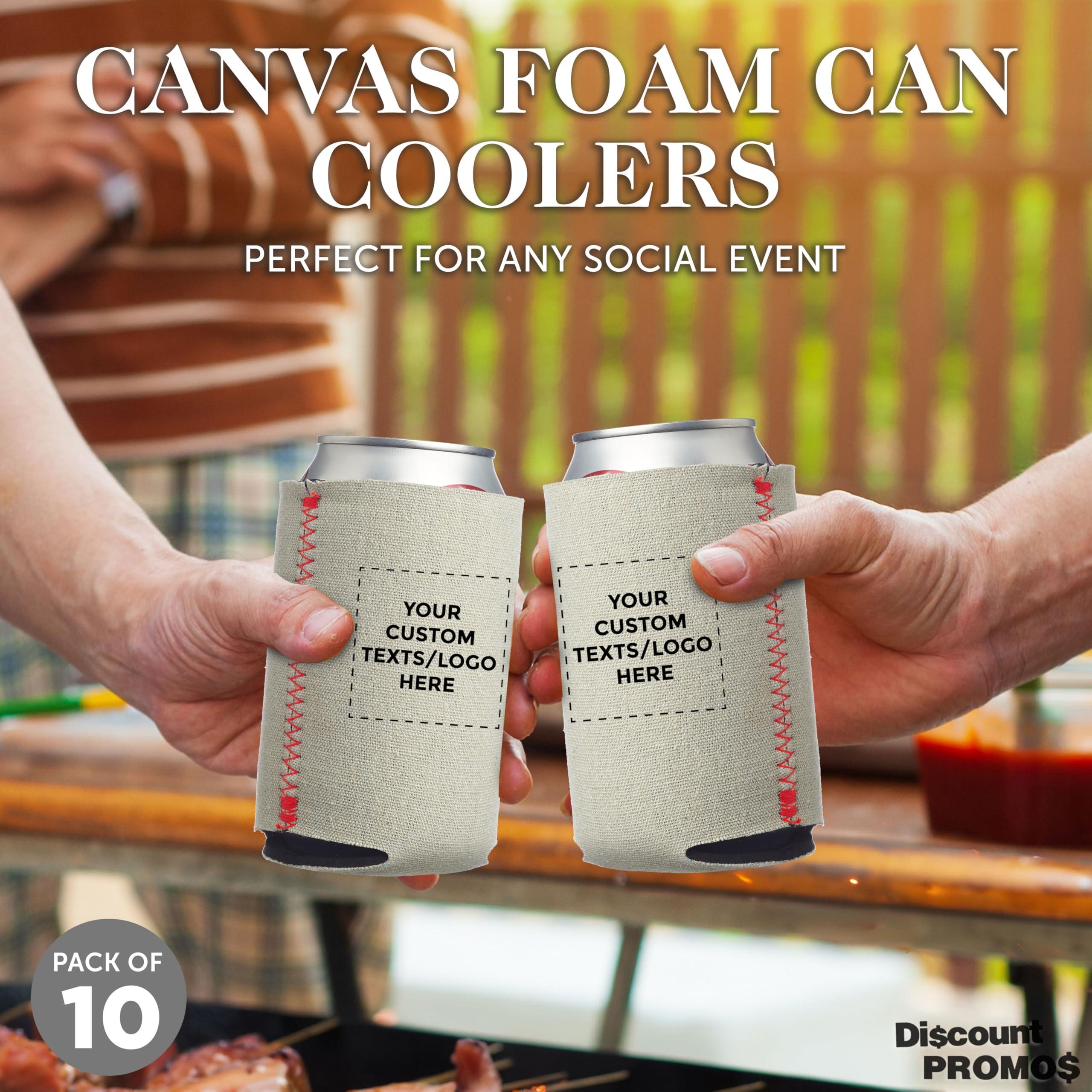 DISCOUNT PROMOS DISCOUNT PROMOS Custom Collapsible Beer Can Coolers 3mm Set of 10, Personalized Bulk Pack - Great for Beer, Soda, Other Beverages - Canvas Red