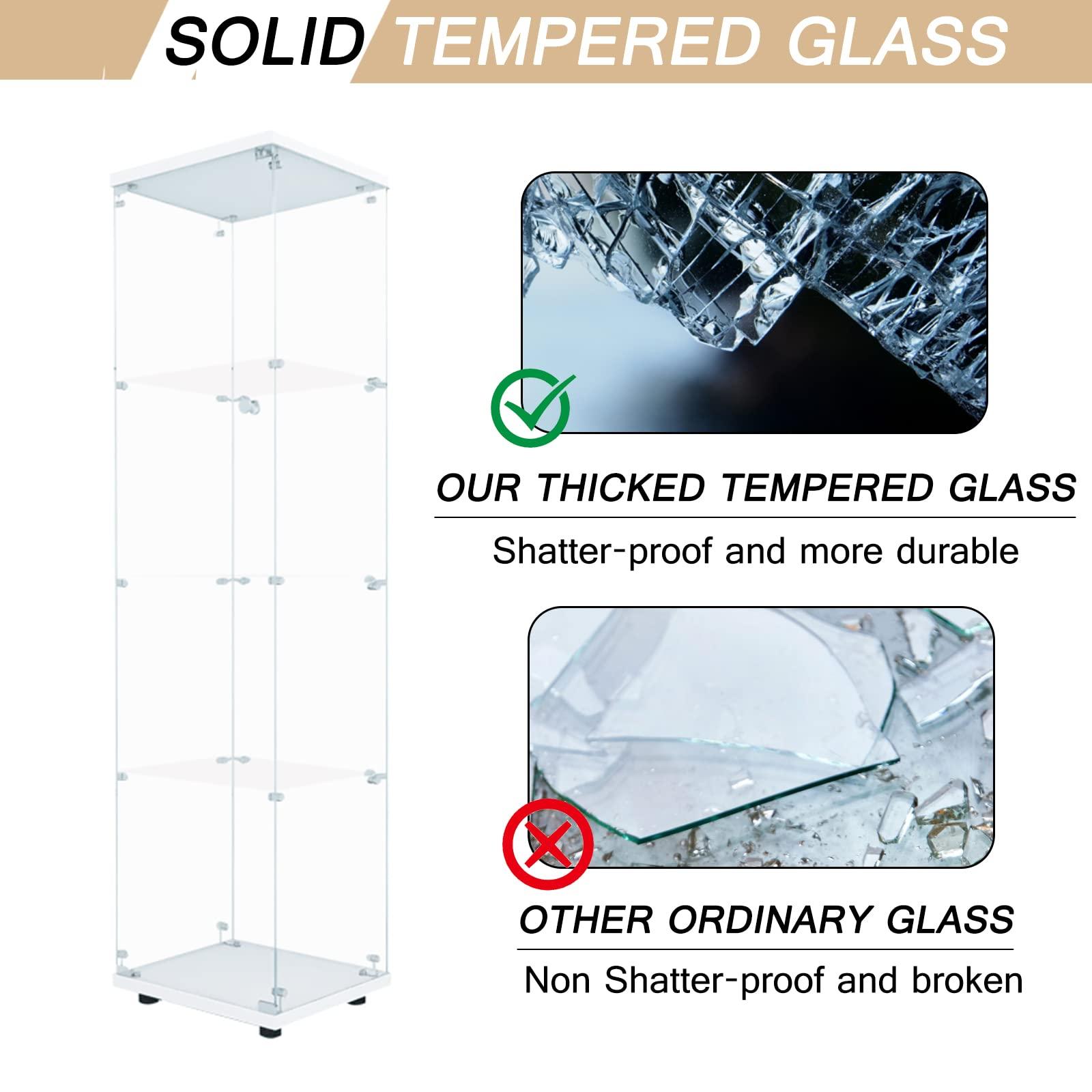 TehRecBT TehRecBT 4-Shelf Glass Display Cabinet, 64 inch Curio Cabinet Collection Display Case with Glass Door, Tempered Glass Floor Standing Bookshelf Storage Cabinet for Living Room, Bedroom