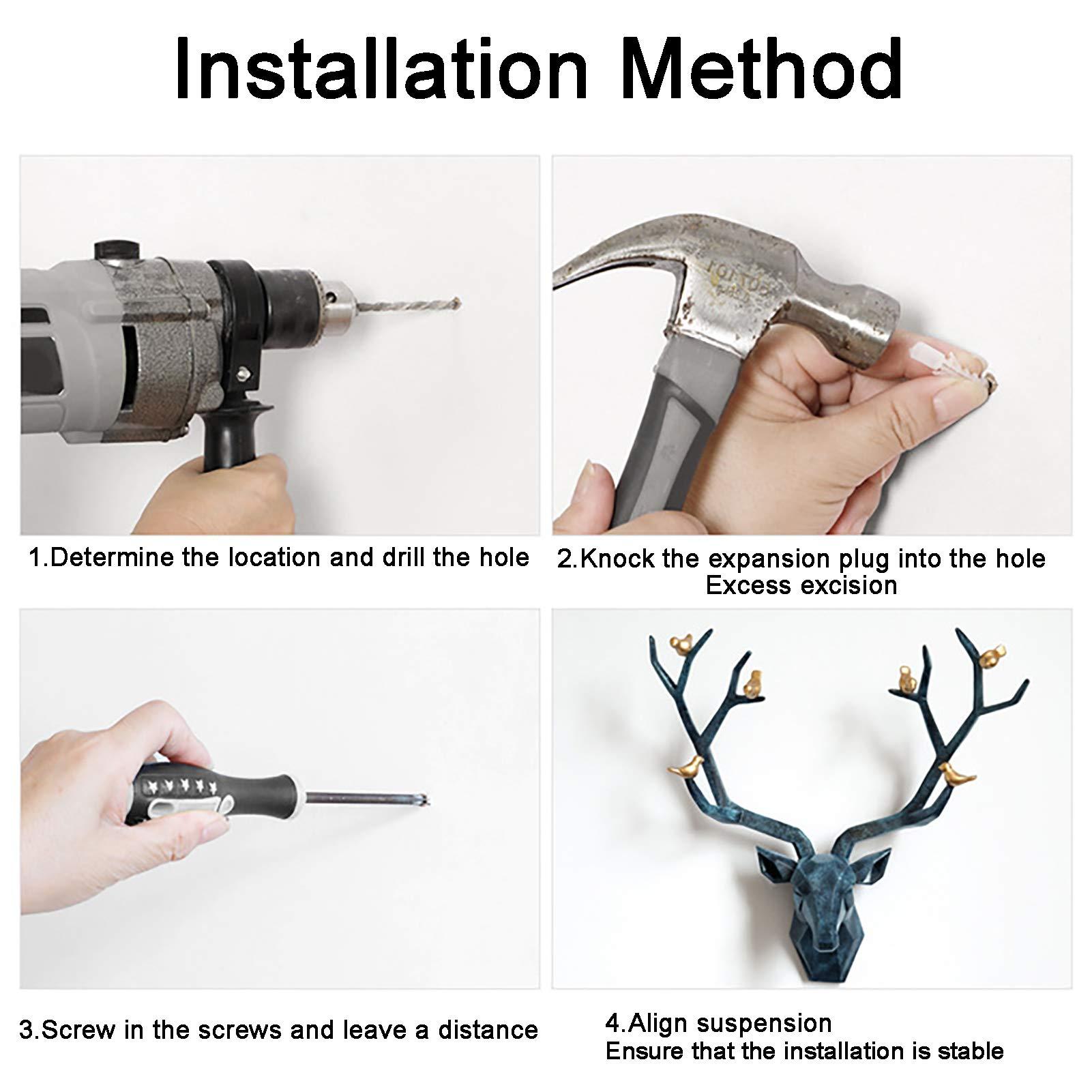 Feelme Wall Charmers Faux Deer Head, White Faux Antlers Wall Sculptures - Rustic Wall Decor Deer Antlers, Faux Taxidermy Animal Head Wall Deco