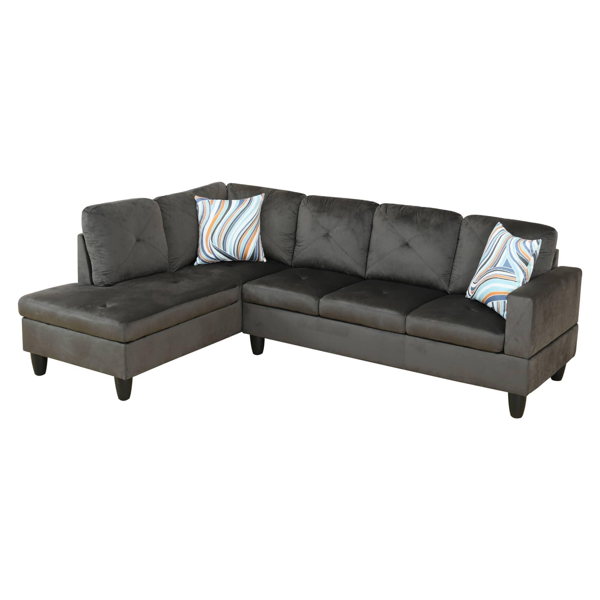 LOPOO LOPOO 3 Piece L-Shaped Sectional Sofa with 66.5'' Left Chaise Lounge, Storage Ottoman & Throw Pillows, 97'' Living Room Set, 5 Seat Upholstered Modular Sectional Couch for Apartment Grey Flannel