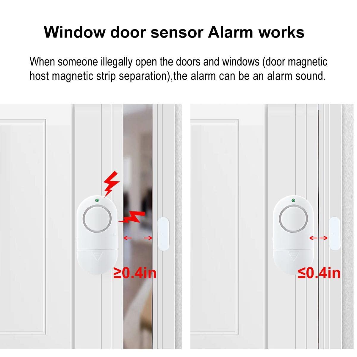 Toeeson Door Window Alarm, Toeeson 120 DB Window Chime Alarms for Home, White Door Alarms for Kids Safety