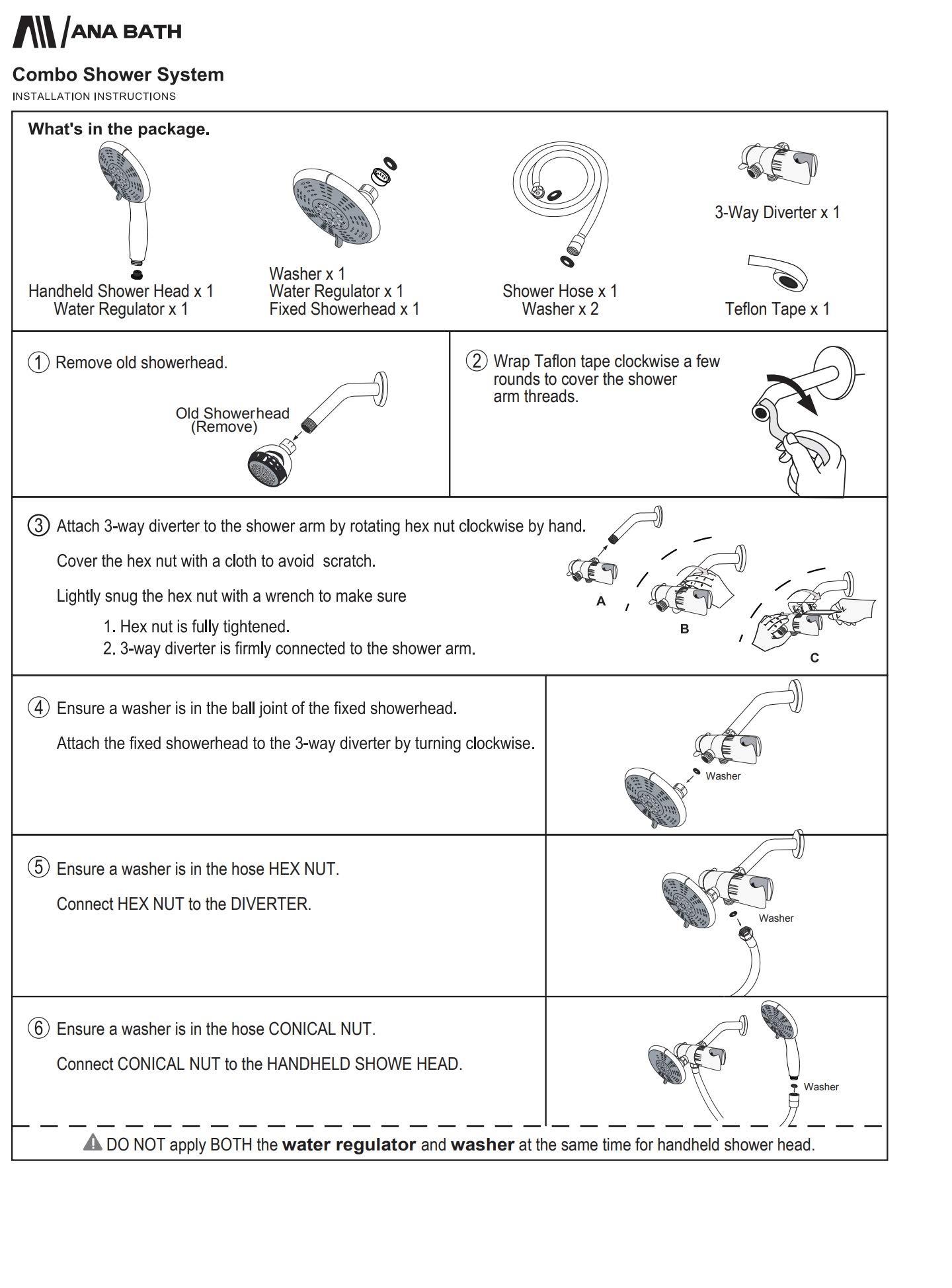 Ana Bath Ana Bath LSS5430CCP 4 Inch 5 Multi-Function Blue LED Light Dual Shower Head Combo Shower System with BRASS connector & 5-ft Stainless Steel Shower Hose - Premium Chrome