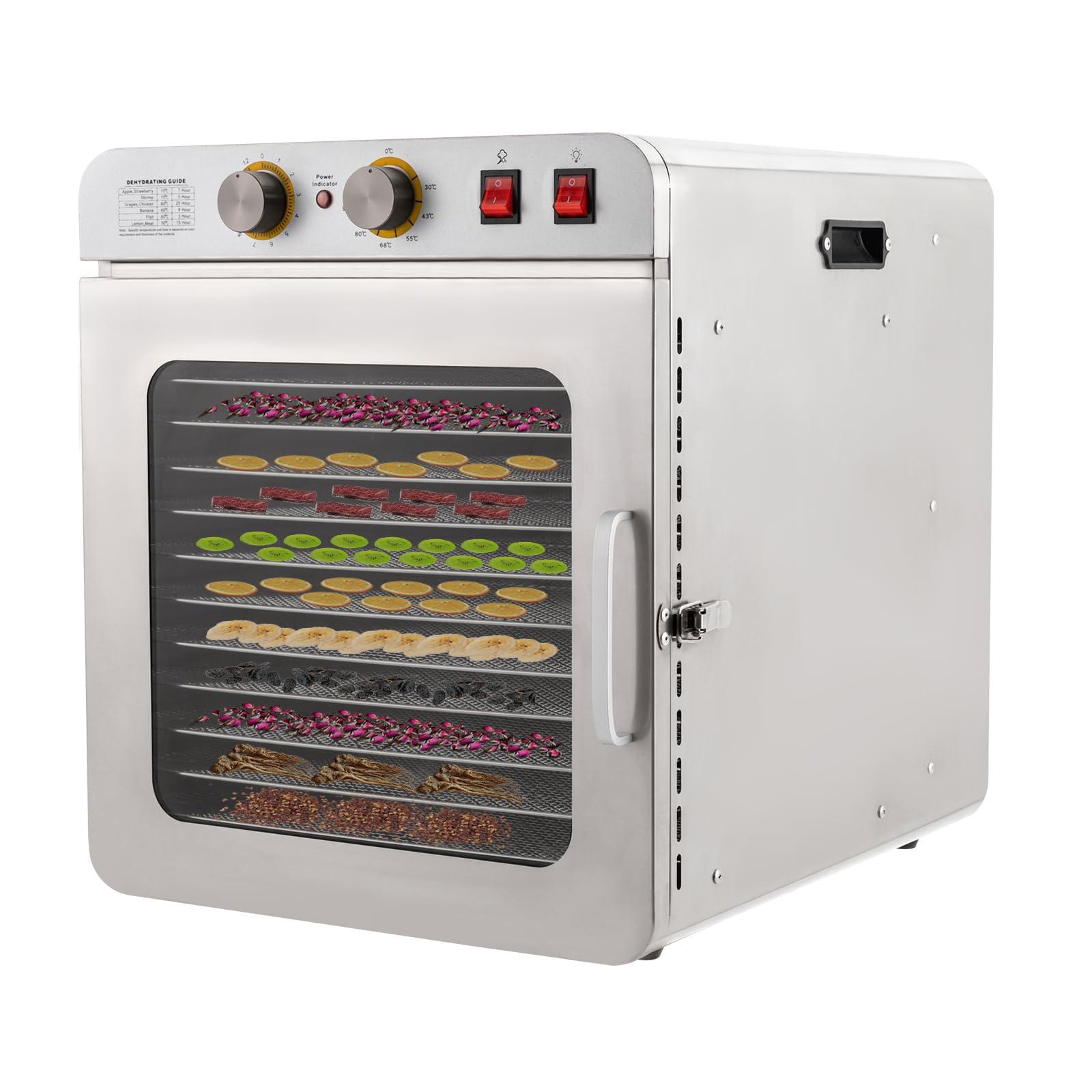 Gdrasuya10 Commercial Food Dehydrator 12-Tray Fruit and Meat Dehydrator Stainless Steel Beef Jerky Dryer, 900W Food Dried Fruit Machine Temperature and Time Adjustable, Electric Dehydrator for Fruit and Veggies
