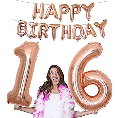 WANTan 16th Birthday Decorations Party Supplies, Jumbo Rose Gold Foil Balloons for Birthday Party Supplies,Anniversary Events Decorations and Graduation Decorations Sweet 16 Party,16th Anniversary