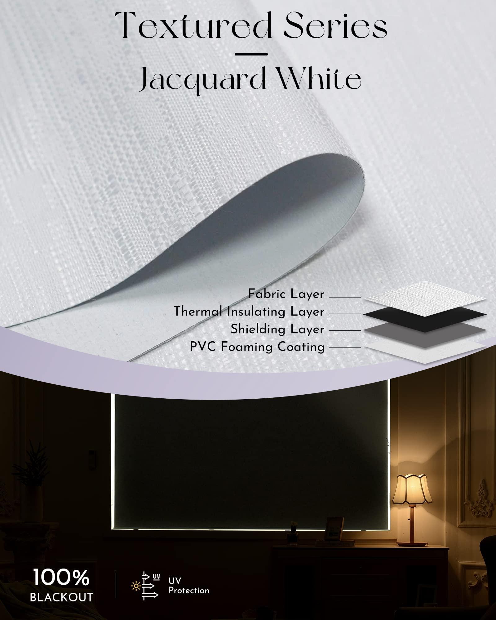 Graywind Graywind Motorized Shades 100% Blackout Compatible with Alexa Google WiFi Hardwired Smart Roller Shade Remote Control Automated Blinds, Customized Size (Jacquard White)