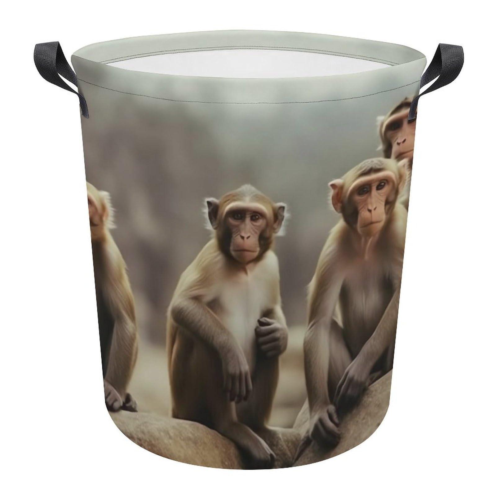 LFDSEPYM LFDSEPYM Laundry Hamper Large Laundry Basket Round Laundry Hampers with Handles Sitting Monkey Dirty Clothes Hamper Storage Basket for Family Bedroom Decoration