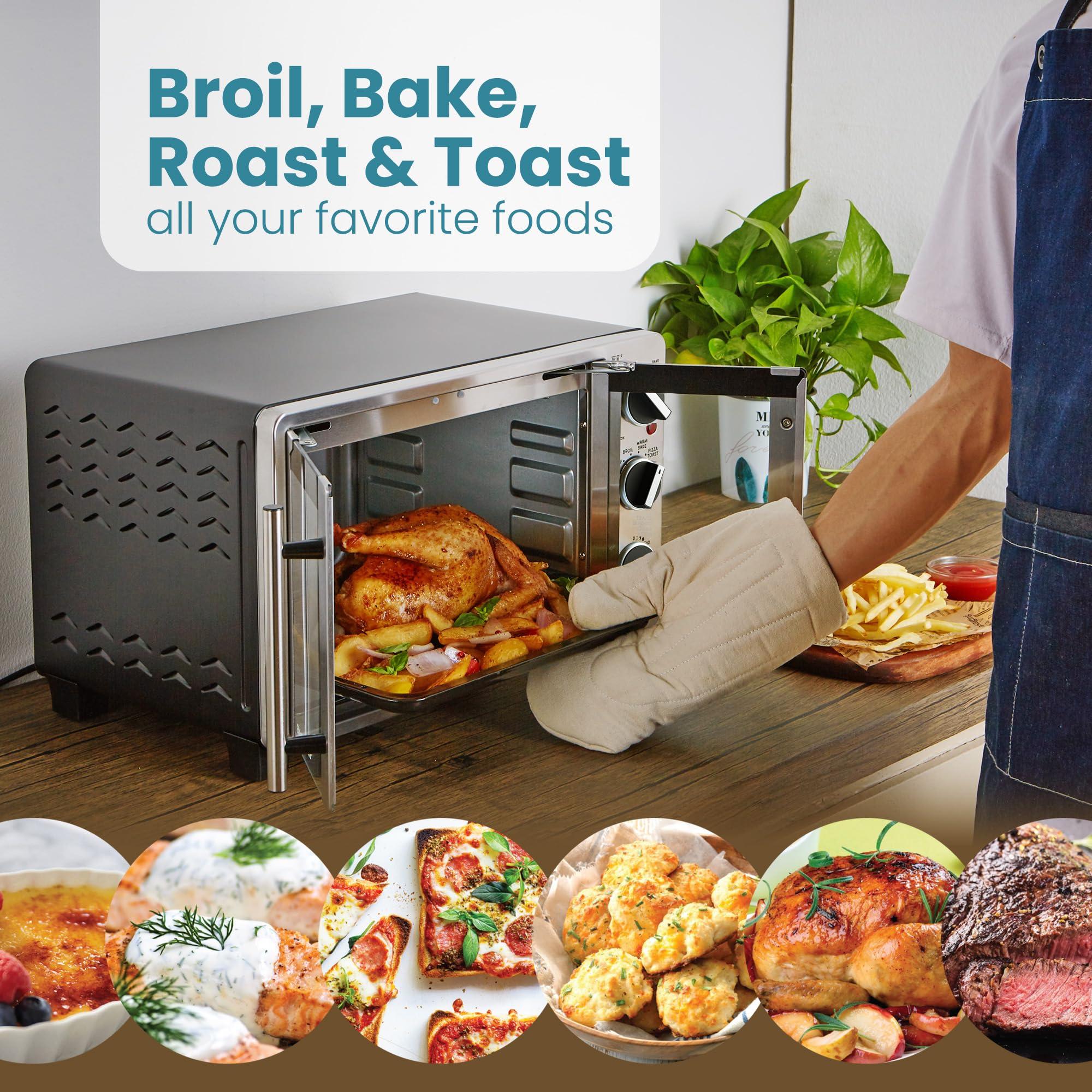 Elite Gourmet Elite Gourmet ETO2530M Double French Door Countertop Toaster Oven, Bake, Broil, Toast, Keep Warm, Fits 12\" pizza, 25L capacity, Stainless Steel & Black