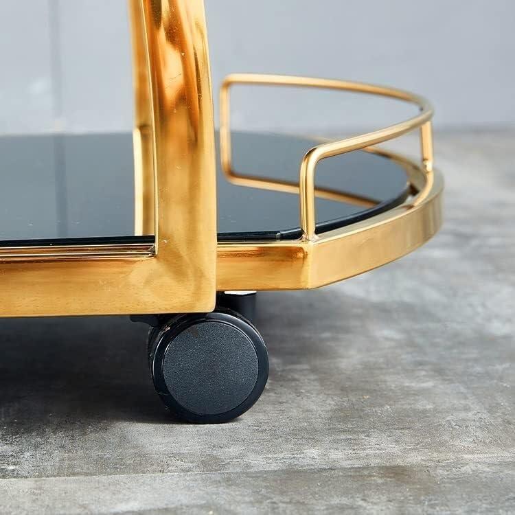 SDdPulse Storage Trolley Rolling Cart Utility Cart 3 Tier Stainless Steel Trolley with Armrests and Wheel Mobile Rolling Cart Home Tempered Glass Kitchen Storage Cart Kitchen Stor,Gold+white-65 * 45 * 84cm