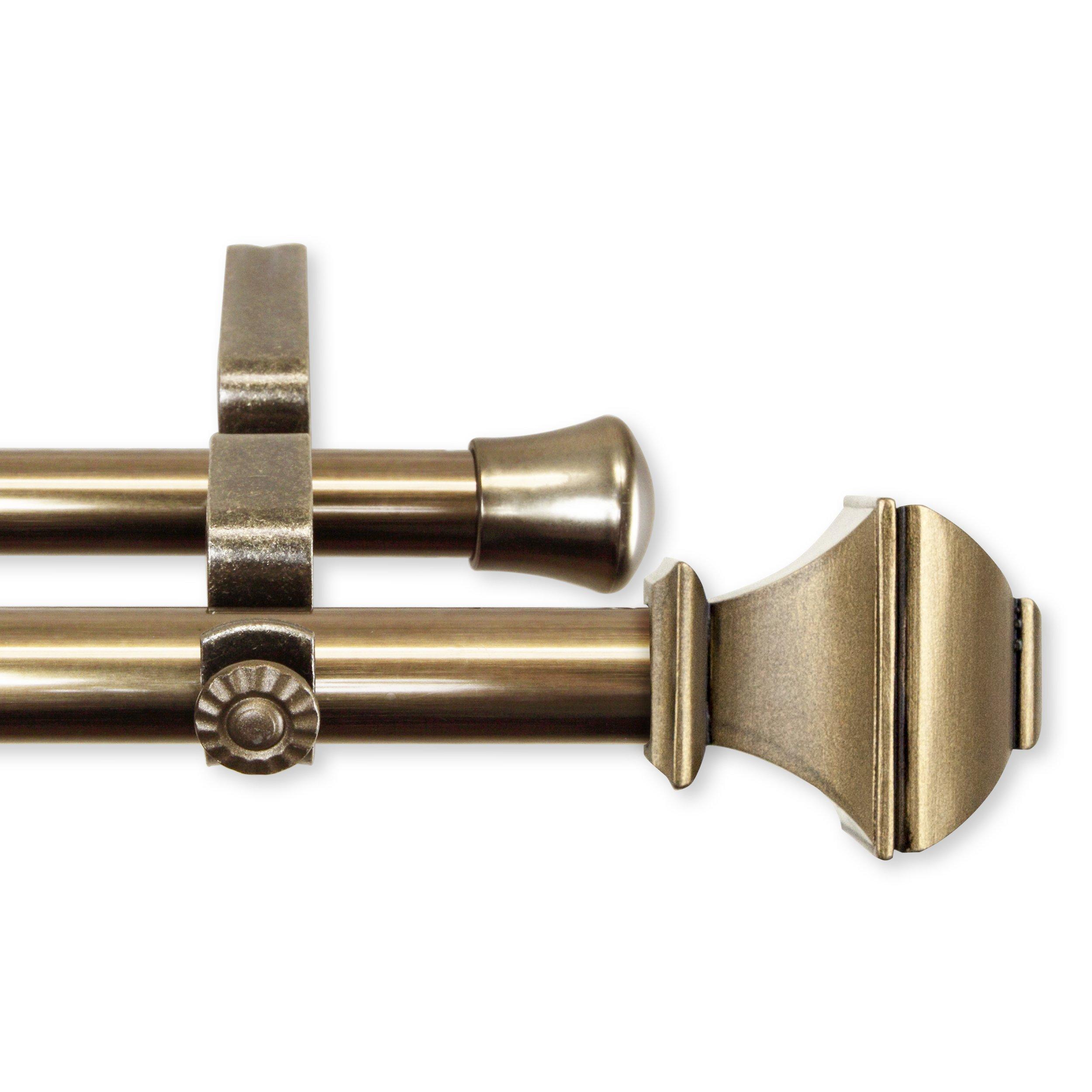 Rod Desyne 13/16" Moyat Bay Window Double Curtain Rod 20-36", 38-72" - Antique Brass