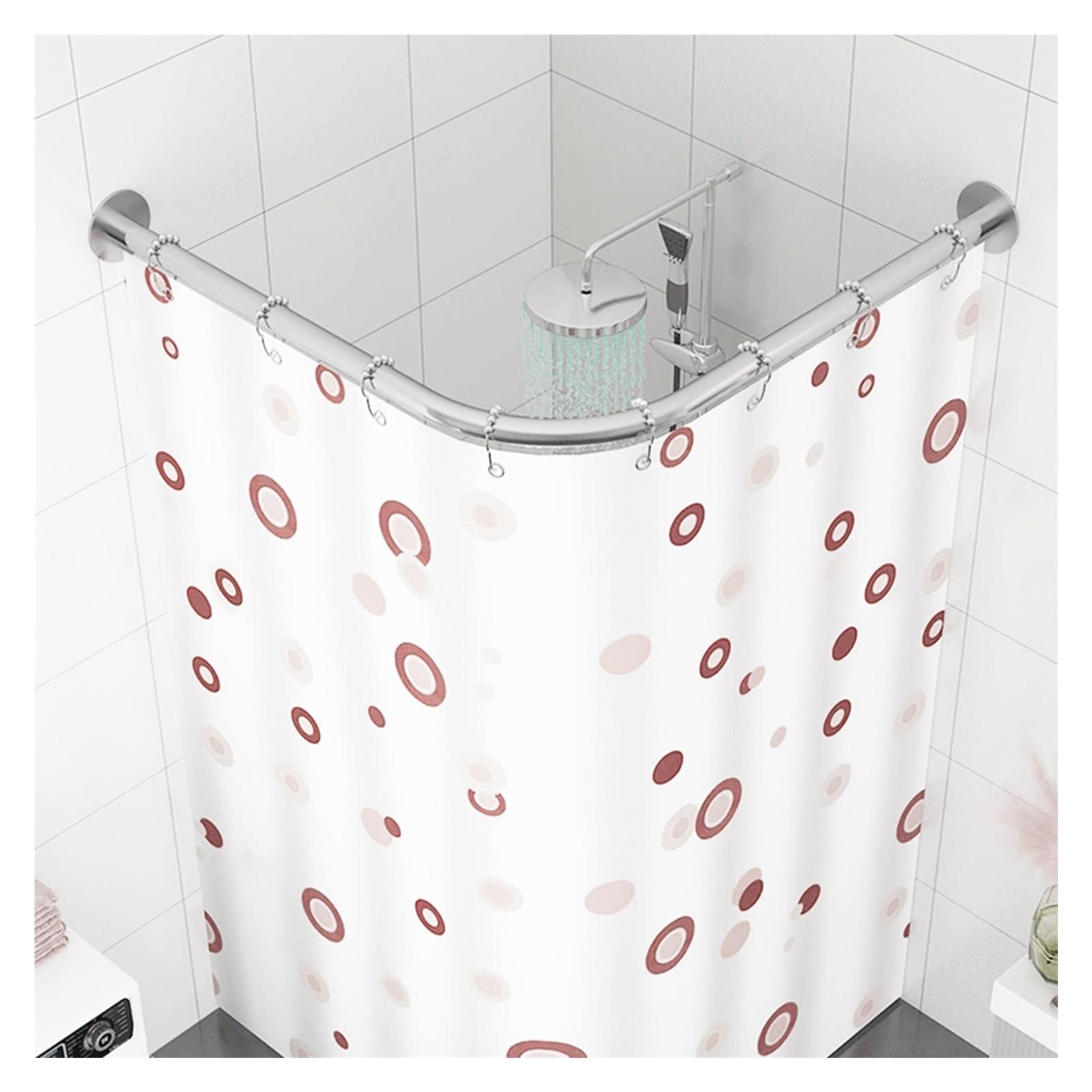 Meiiron Adjustable Curved Shower Curtain Rod Wall Mounted L-Shaped Bathroom Corner Curtain Hanger Pole Bath Bar Metal Shower Rail, No Drilling (Size : 70~95x70~95cm)