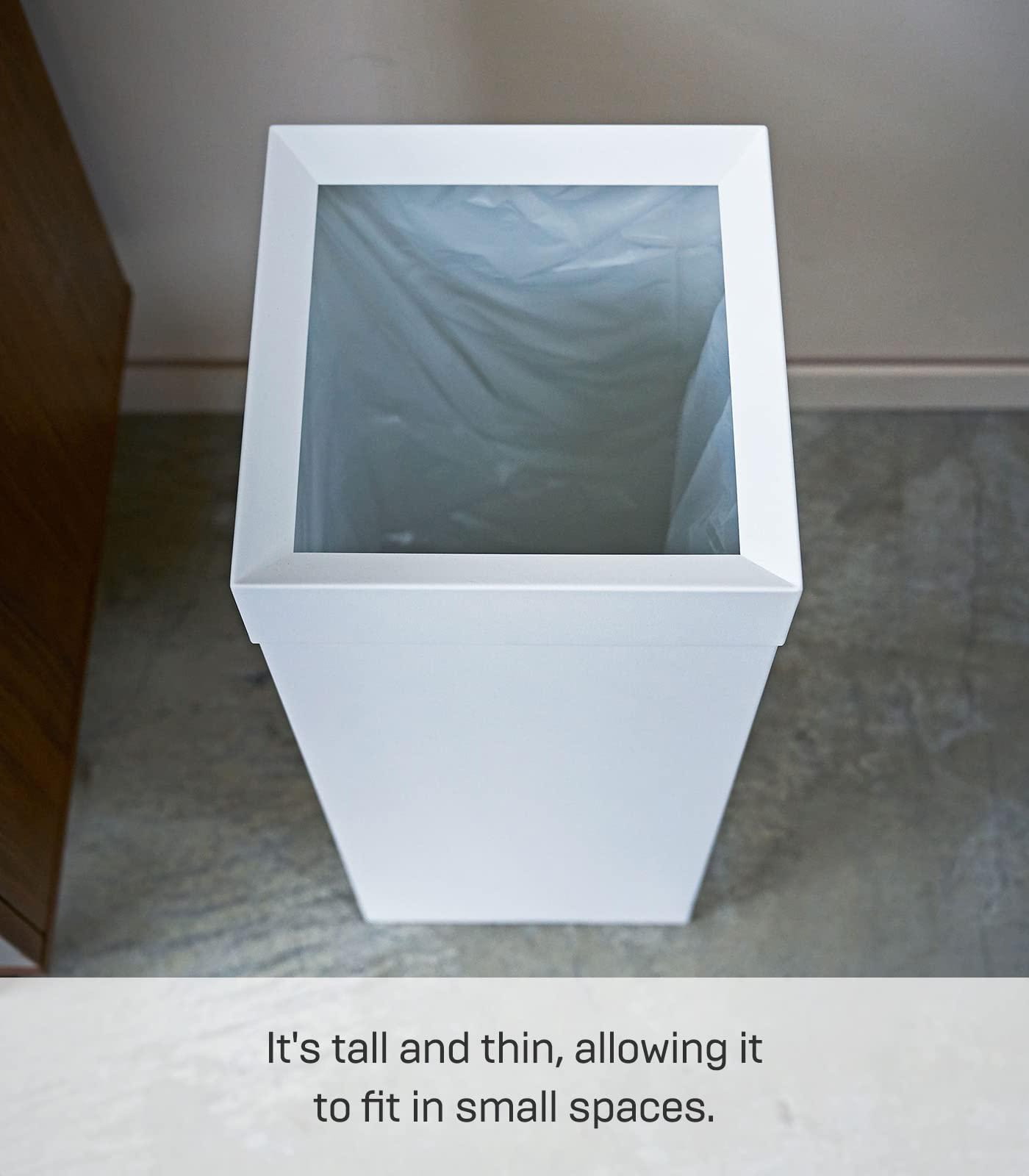 YAMAZAKI Yamazaki Home Tower Tall Trash Can - Modern Garbage Waste Basket With Handle For Kitchen Bathroom Office - Steel - 7.25 Gallons, 27 Liters