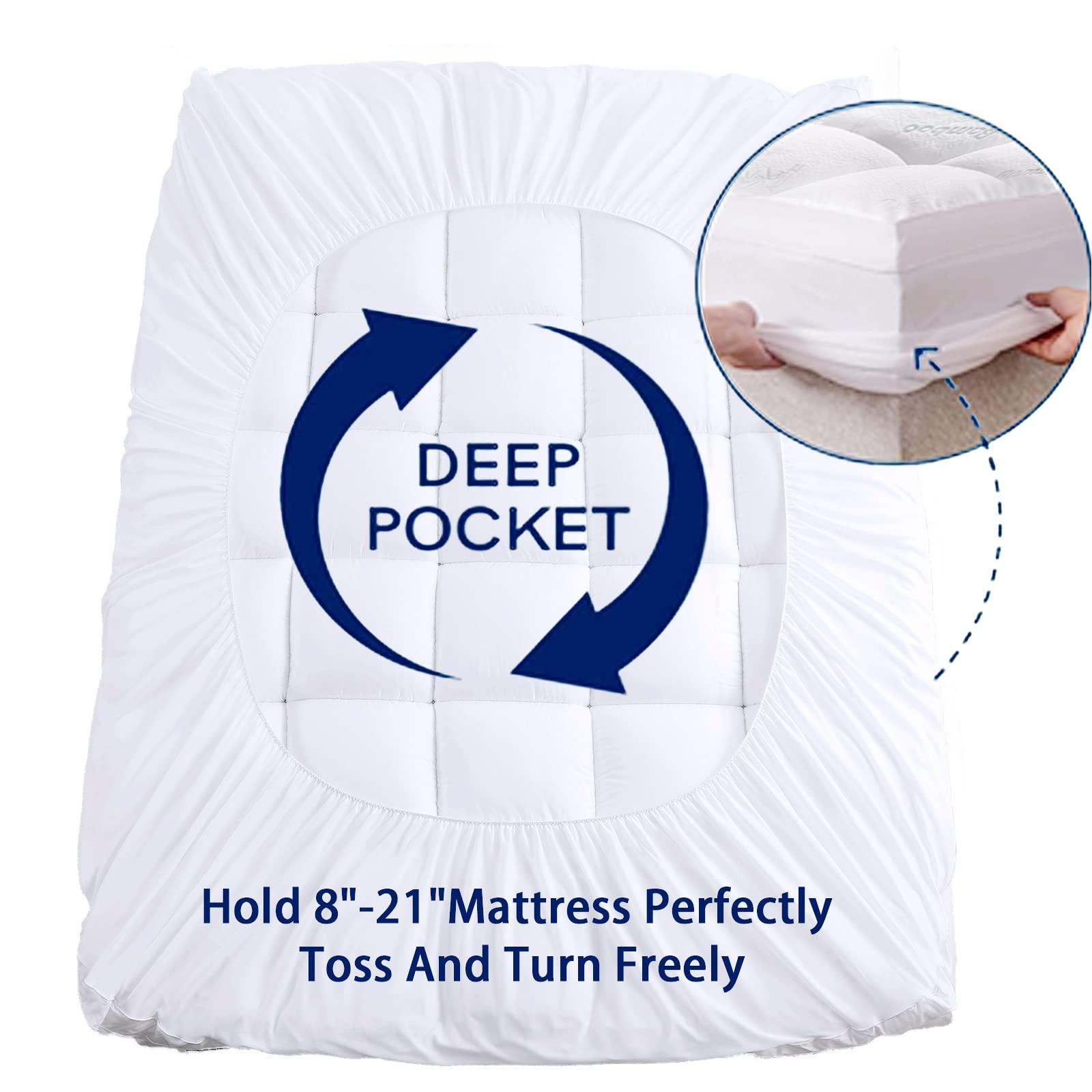 SakuraHome Mattress Topper Full Size, Cooling Extra Thick Breathable Viscose Made from Bamboo Mattress pad, Soft Quilted Fitted Mattress Cover with 1000 GSM Down Alternative Fill (8-21Deep Pocket)