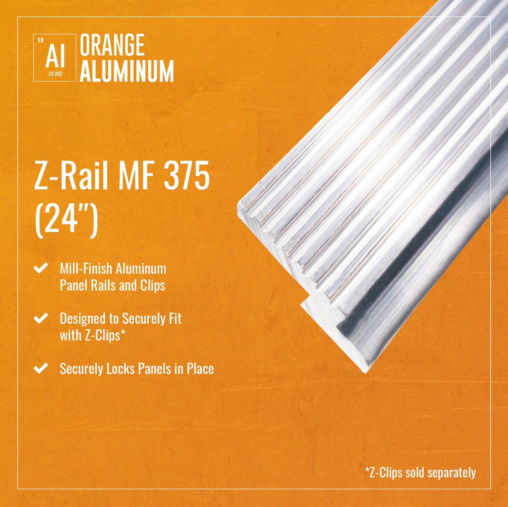 Orange Aluminum 24\" Pair Z-Clip 375 Panel Clips Mill Finish .250\" x .375\" x .219\" Heavy-Duty French Cleat for Hanging, Speaker Mounts, and Wall Hardware by Orange Aluminum - Made in USA