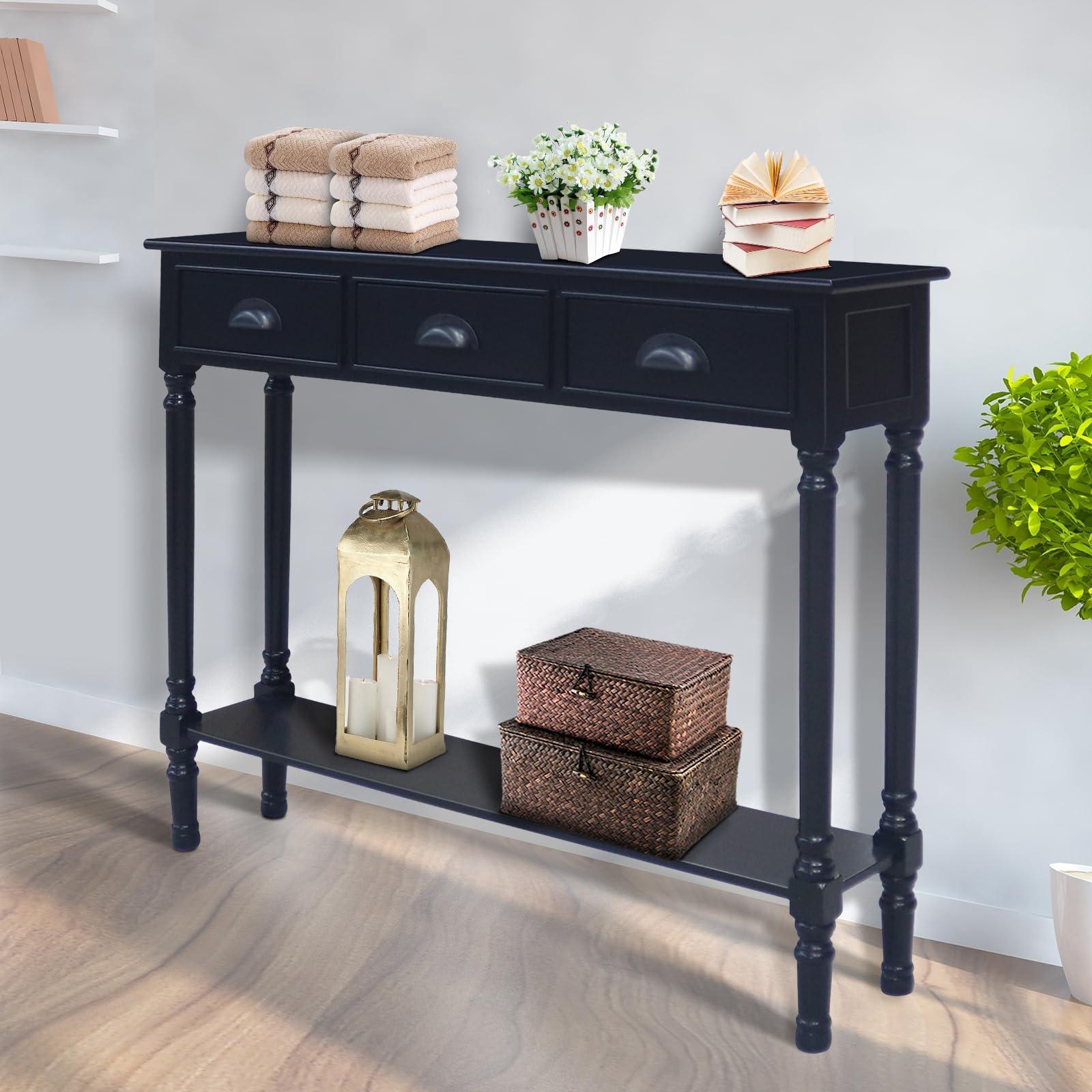 Urbanest Urbanest Modern Burlington Console Table with 3 Drawers (Solid Wood, Black)