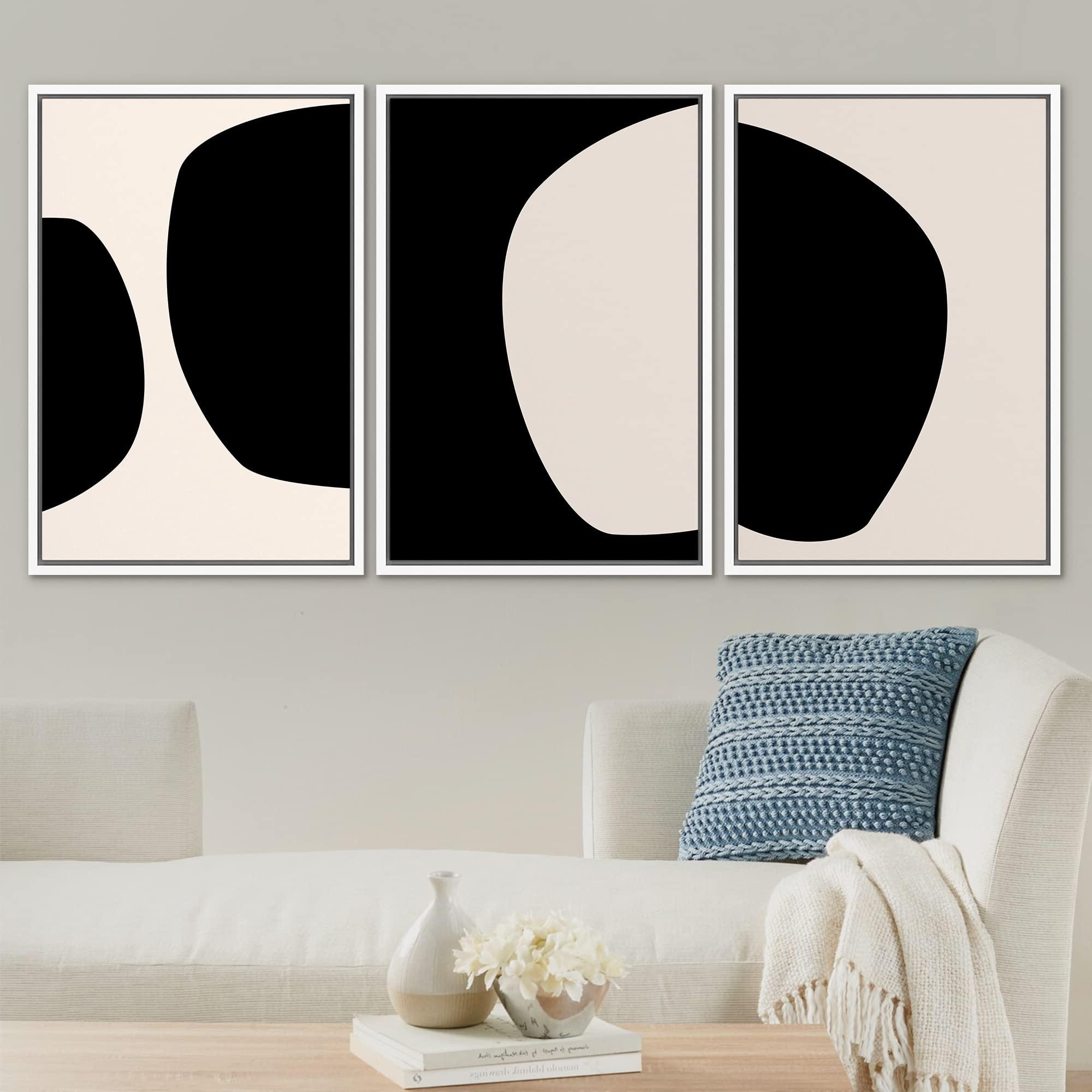 SIGNLEADER SIGNLEADER Framed Canvas Print Wall Art Negative Space Color Blocks Abstract Shapes Illustrations Modern Art Minimalist Edgy Black and White for Living Room, Bedroom, Office - 16"x24"x3 WHITE
