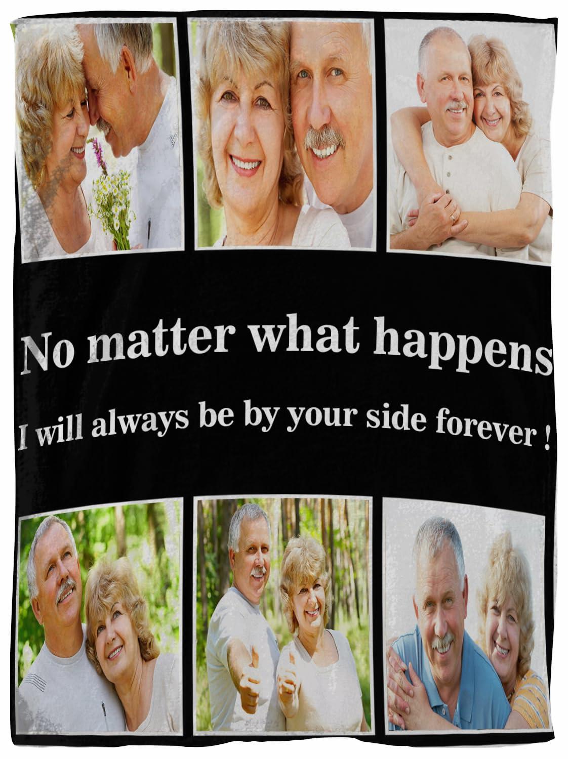 Pzwqkyn Pzwqkyn Custom Blanket with Photos Text, Personalized Blanket with Pictures Aniversary Gifts for Mom, Dad, Families, Boyfriend, Girlfriend, Kids, Christmas Throw Blankets, 60\" W x 70\" L