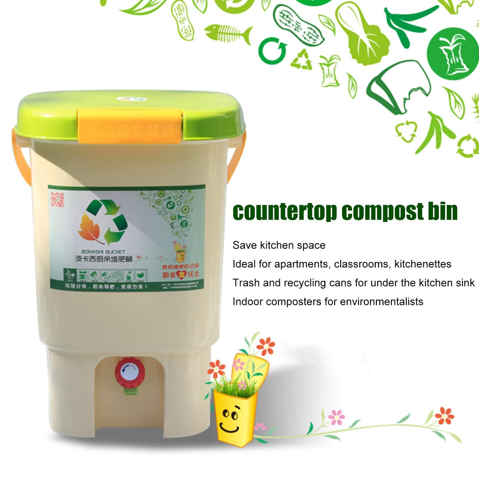 Doorhighpeak Indoor Small Composter Starter Kit Kitchen Compost Bin, Countertop Compost Pail with Sealed Lid and Accessories, Food Recycler Collect Bucket, Cupboard Bin Waste Container Create Rich Organic Compos