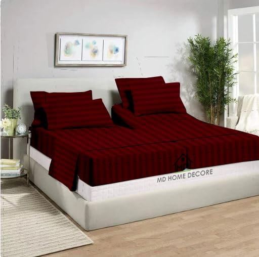 MD Home Decore Egyptian Cotton Split Queen Sheet Set - 7 Piece Set - Burgundy Stripe Sheets - Extra Deep Pockets - Adjustable Bed Compatible