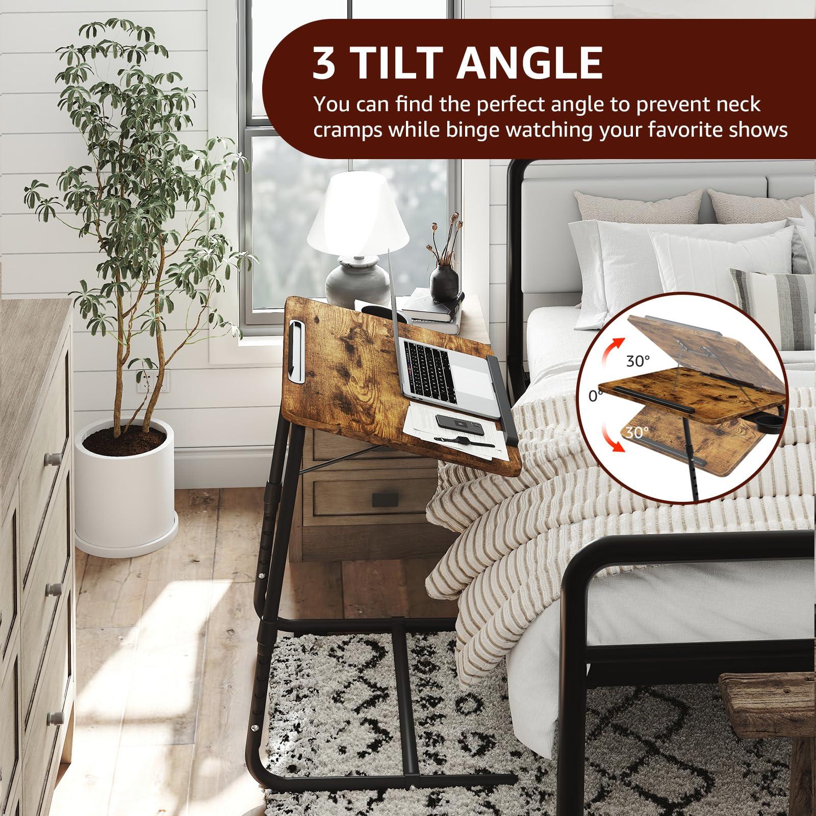 NUTIKAS Folding TV Tray Adjustable Dinner - Trays for Eating On Couch Wooden Tables Mate Stand Foldable Desk with Cup Holder Portable