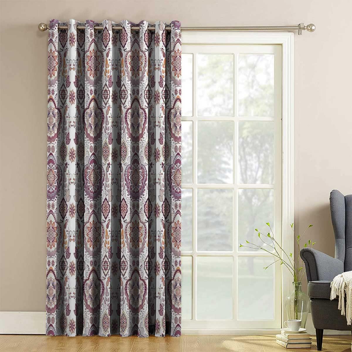 NEW1-ART Medallion Decor Window Curtain Panels Purple Aubergine Basement Window Curtains Study Room,1 Panel,(W) 51 X (H) 51 Inches