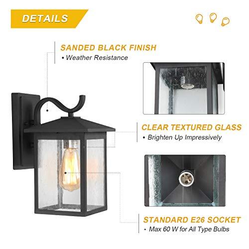 LALUZ LALUZ Rectangle Outdoor Wall Lights Farmhouse Front Porch Light 12.2, Black Outside Lights for House with Seeded Glass, Anti-Rust Exterior Light Fixtures Wall Mount for Patio, Entryway, Yards