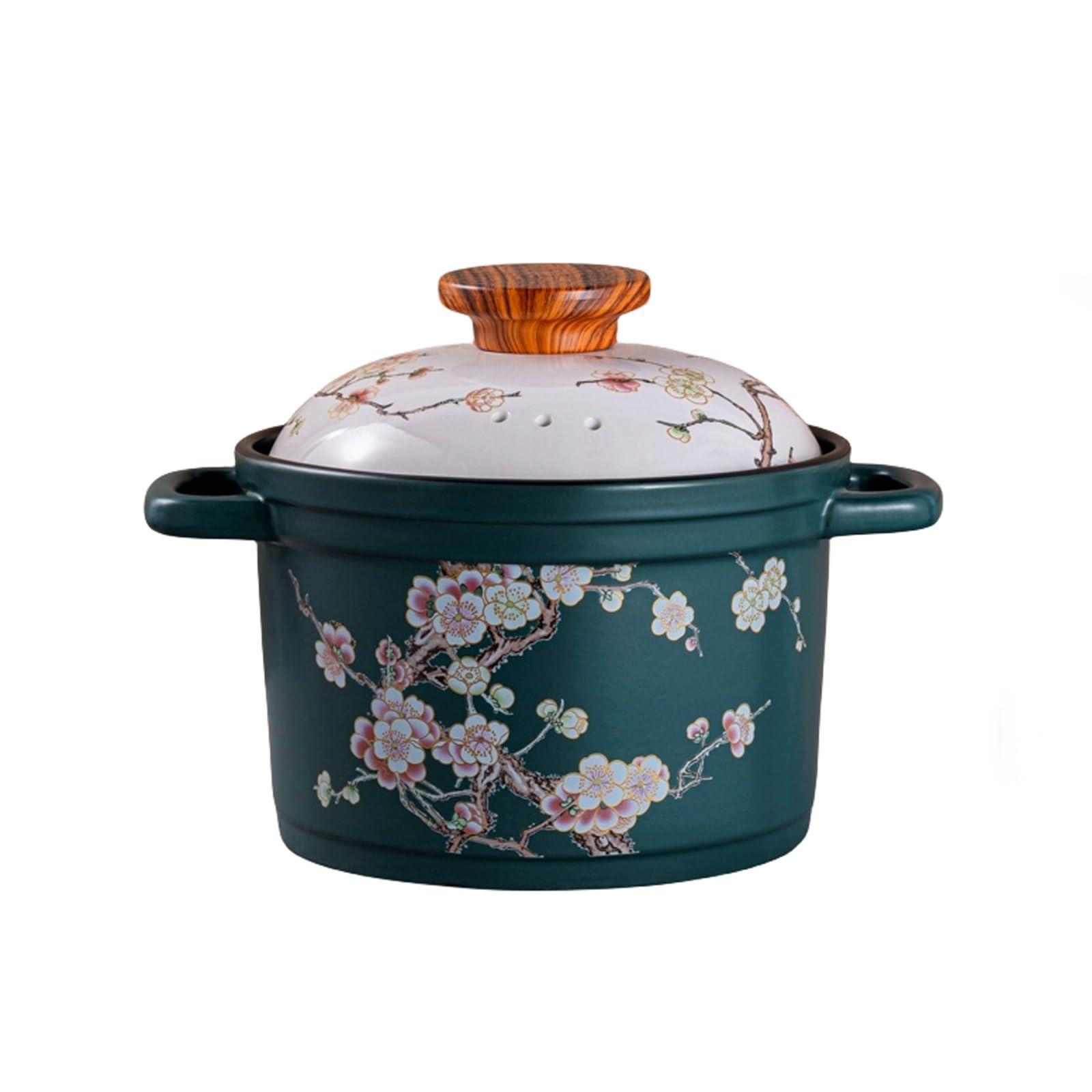 YIORYO YIORYO Casserole Clay Pot Ceramic Bowls with Lid Heat-Resistant Cooking Nonstick Stock Pot Soup Pot Cookware Stovetop Easy To Clean (Size : Green), xingxingdiandeng1