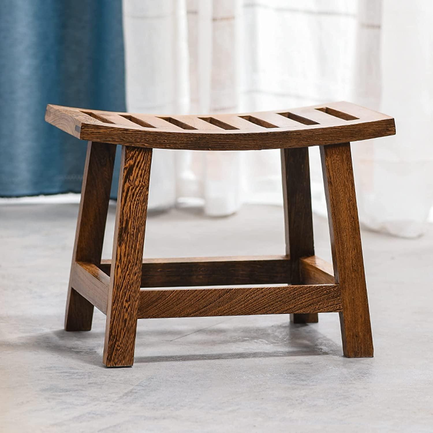 TESHY Shower Chair for Inside Shower Wooden Bathroom Stools Shower Bench Chair Foot Stool, Waterproof Spa Bath Seat Hollow-Carved Design, Bath Stools to Sit On Shower Chair