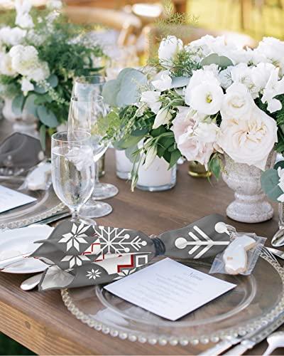 Carosoffe Christmas Cloth Napkins Set of 8, Winter White Snowflake Gray Merry Christmas Dinner Napkins Cloth Washable, Cocktail Napkins Reusable for Wedding, Party, Birthday (20\"x20\")