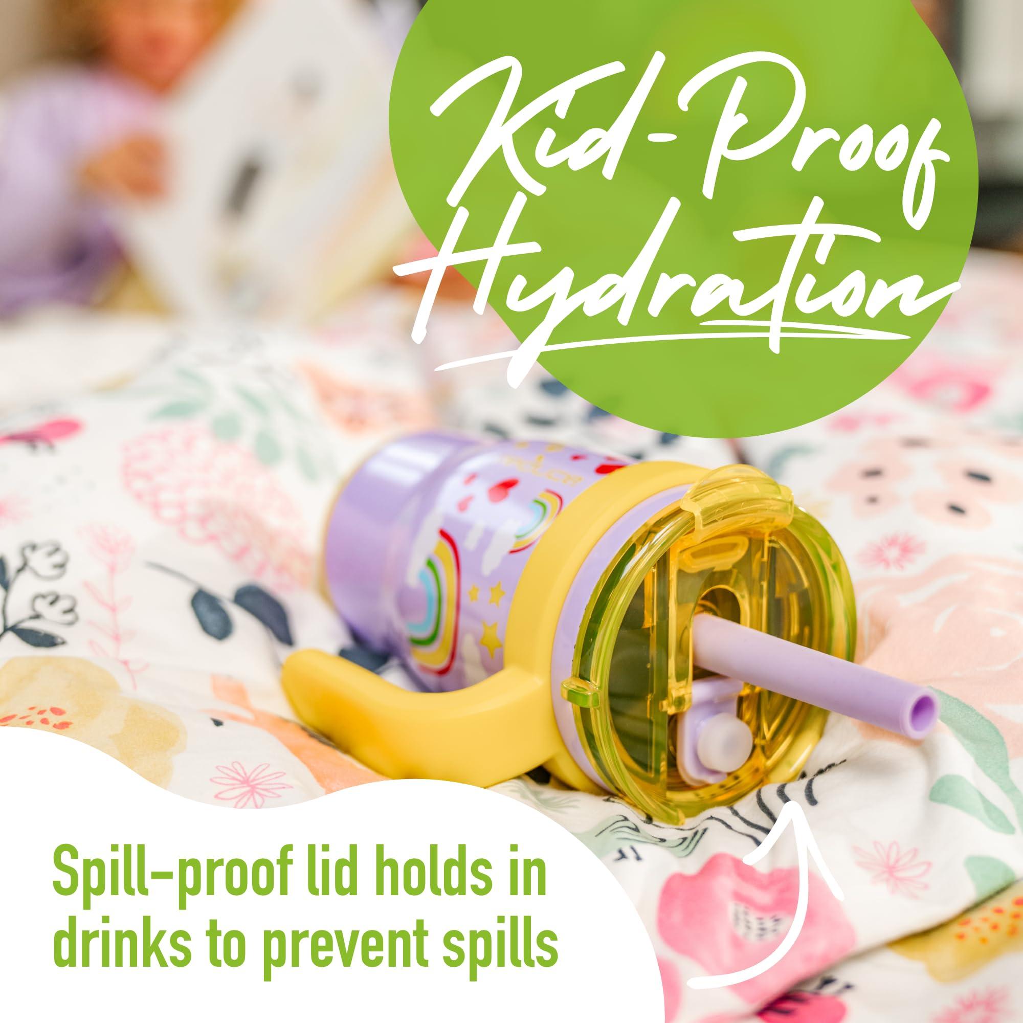 REDUCE REDUCE 14 Oz Coldee Kids Tumbler with Lid and Straw - Coldee Insulated Travel Mug - Spill-Proof, Sweatproof Stainless Steel, BPA-Free - Includes Handle, Reusable Silicone Straw - Rainbow Sky