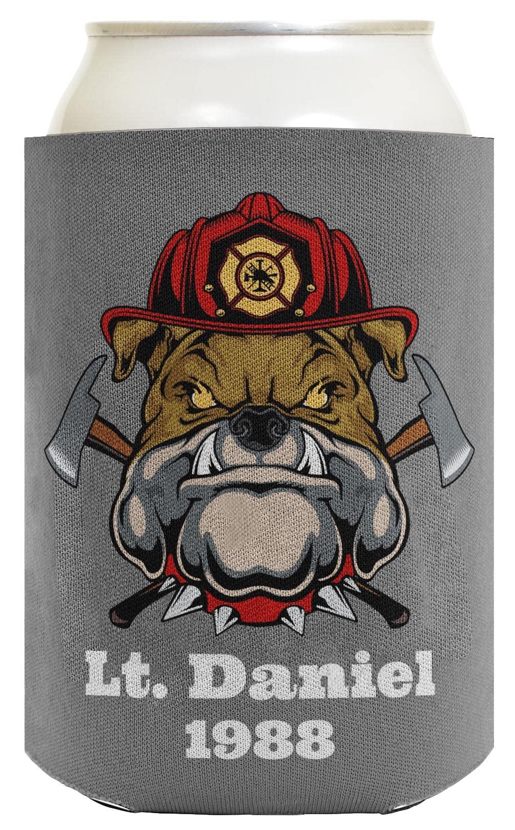 Personalized Gifts Fire Fighter Gifts For Son Personalized Firefighter Bulldog Mascot 12-Pack Personalized Can Coolie Drink Coolers Coolies Bulldog
